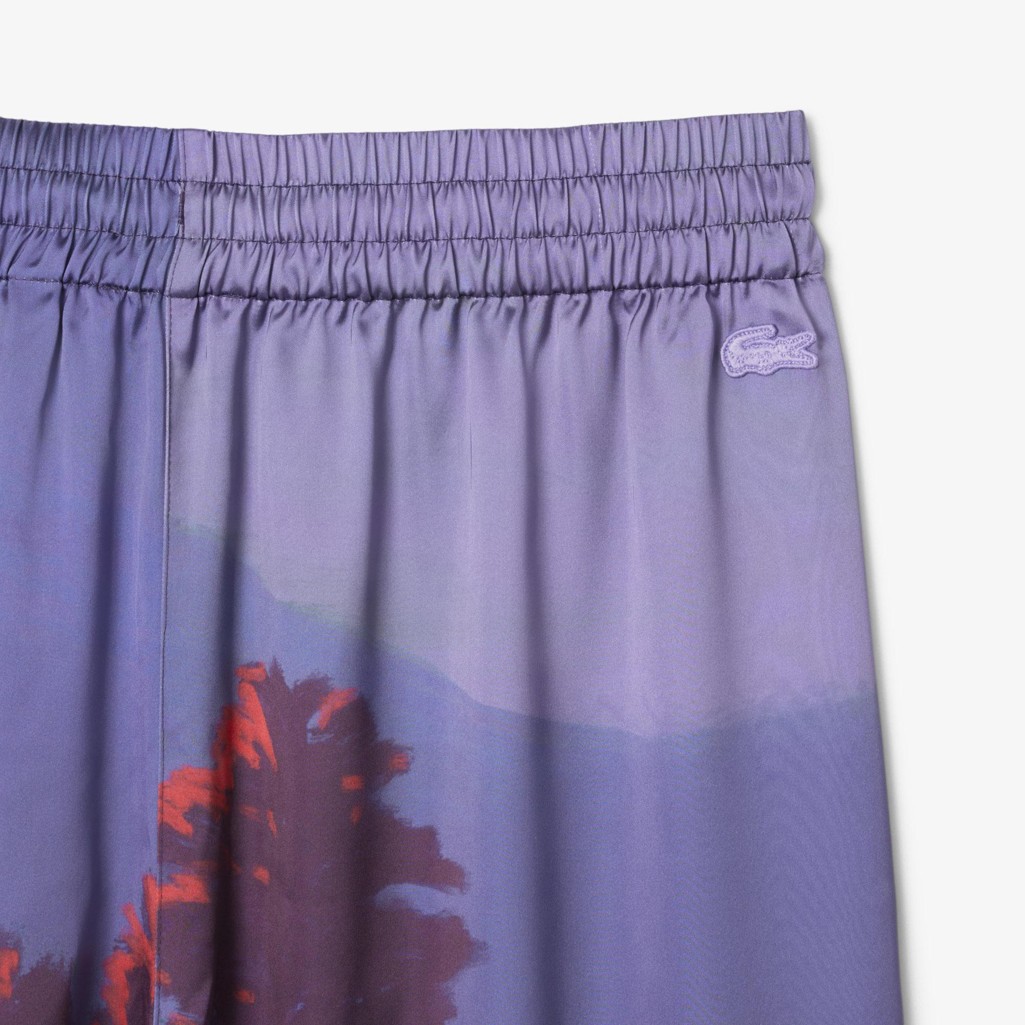 Kadın Oversize Fit Baskılı Mor Pantolon