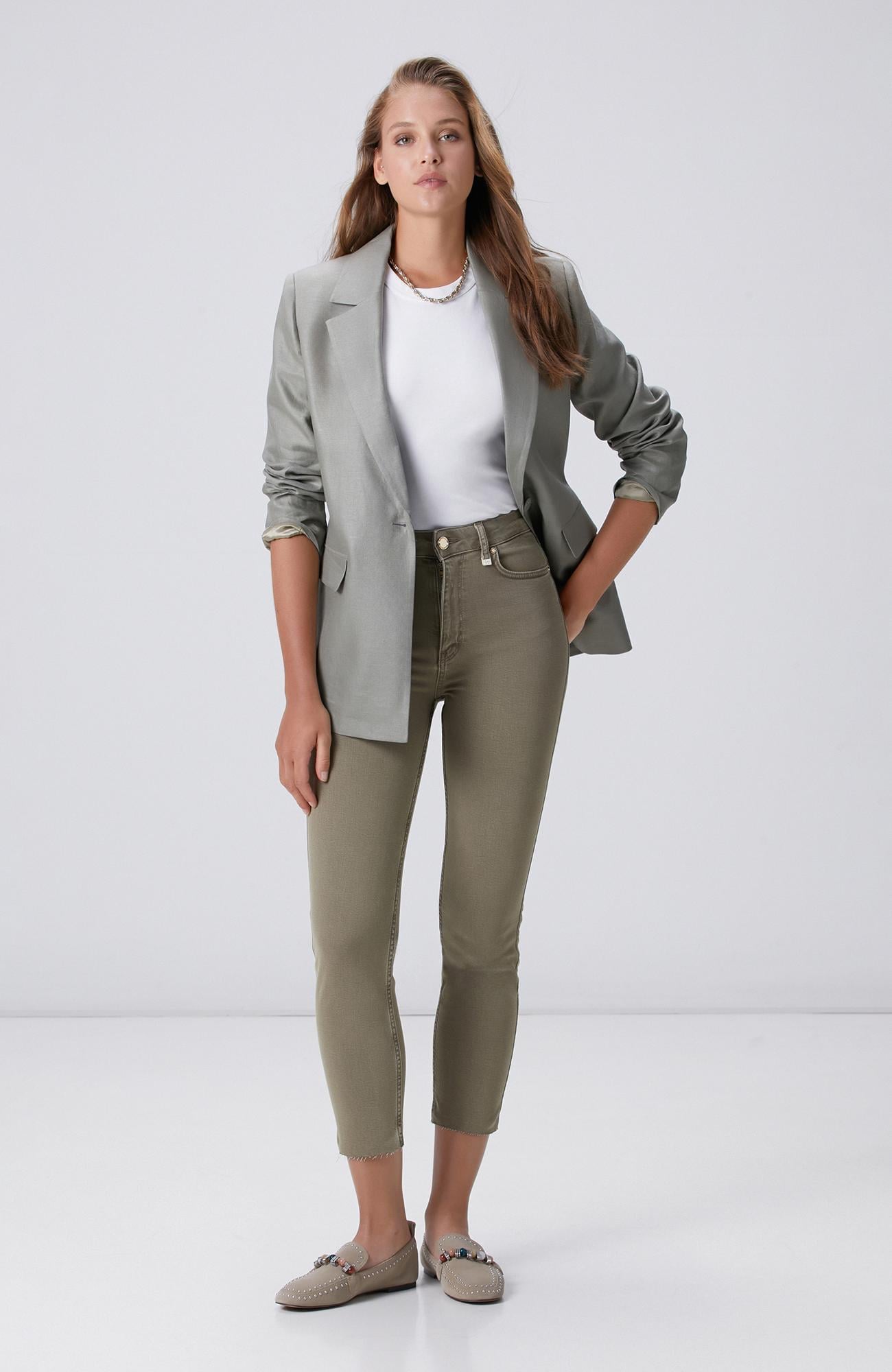 Network Kadın Slim Fit Haki Denim Pantolon