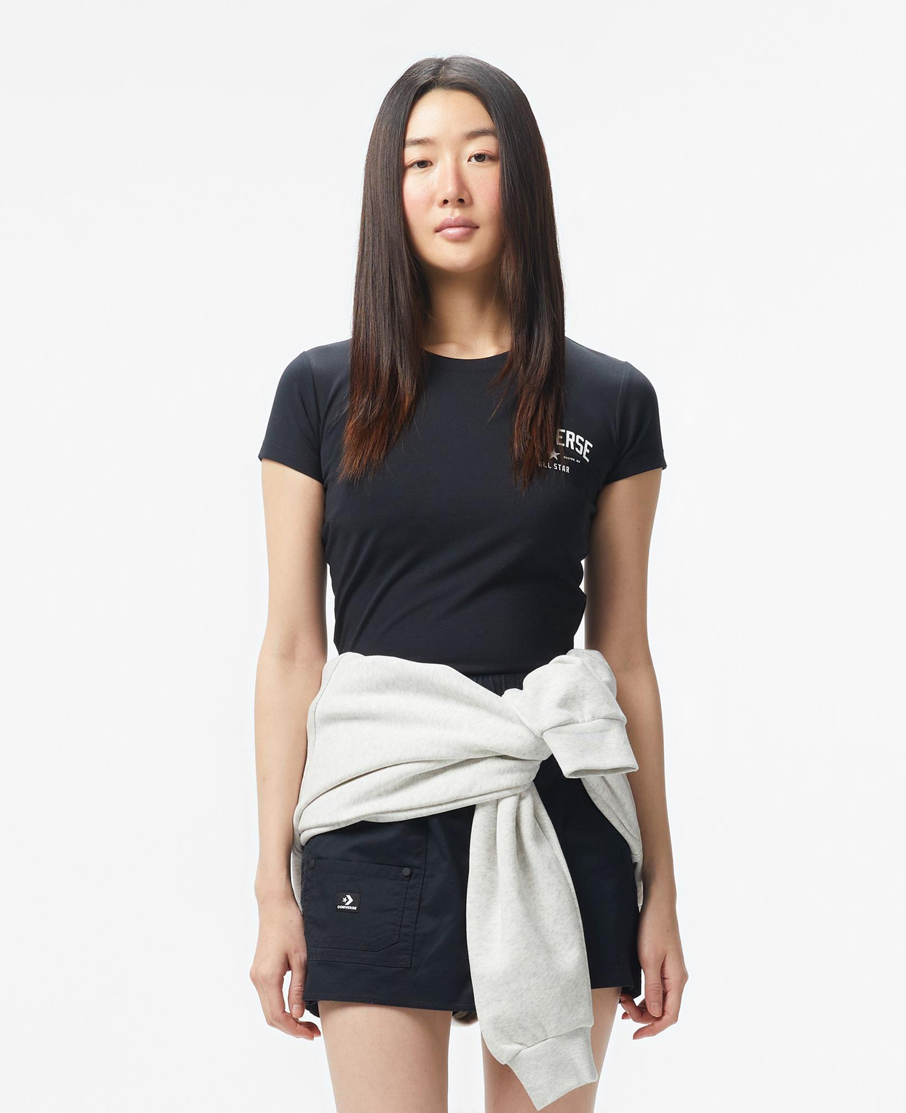 Converse Classic Kadın Slim Fit Baskılı Siyah T-Shirt
