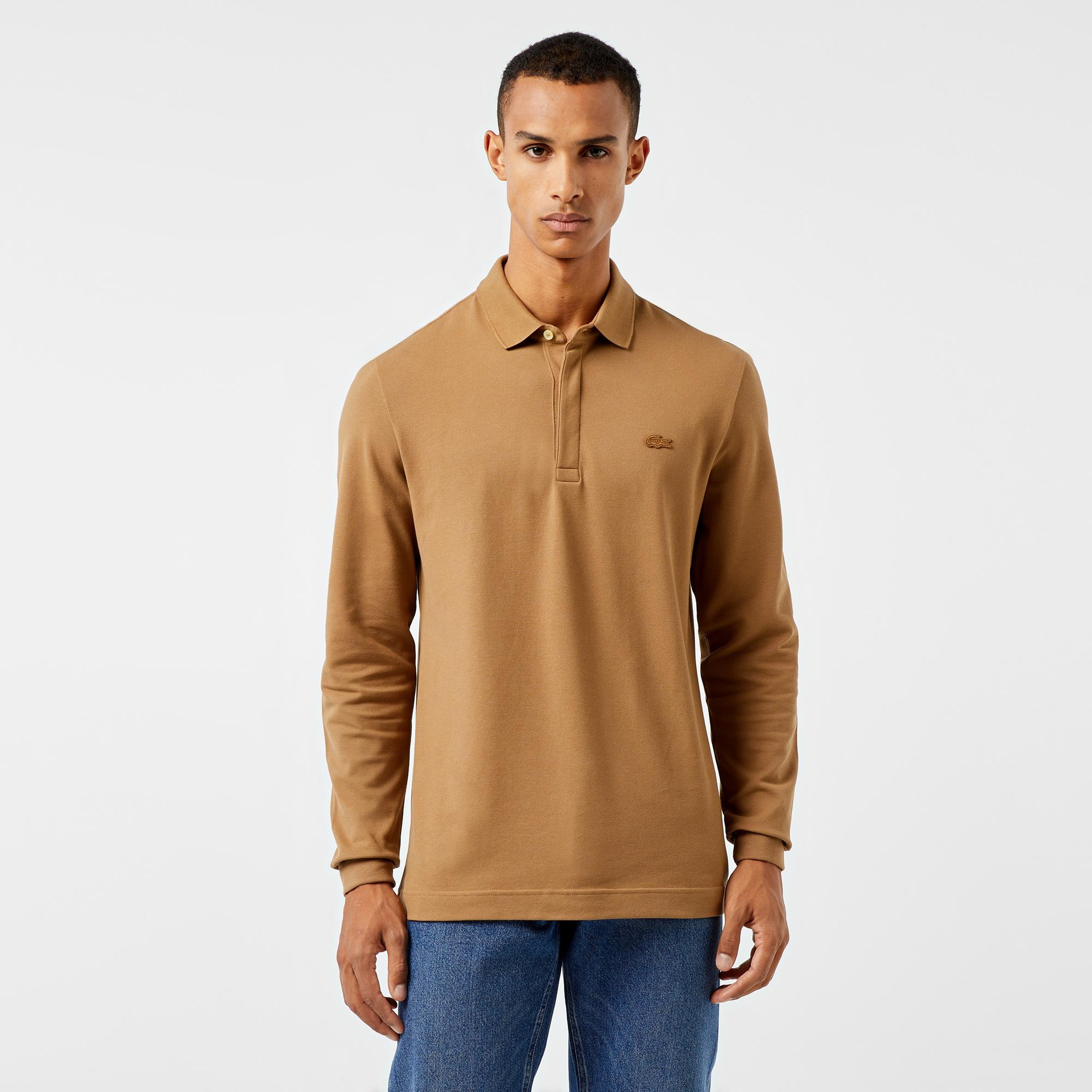 Erkek Regular Fit Uzun Kollu Kahverengi Paris Polo