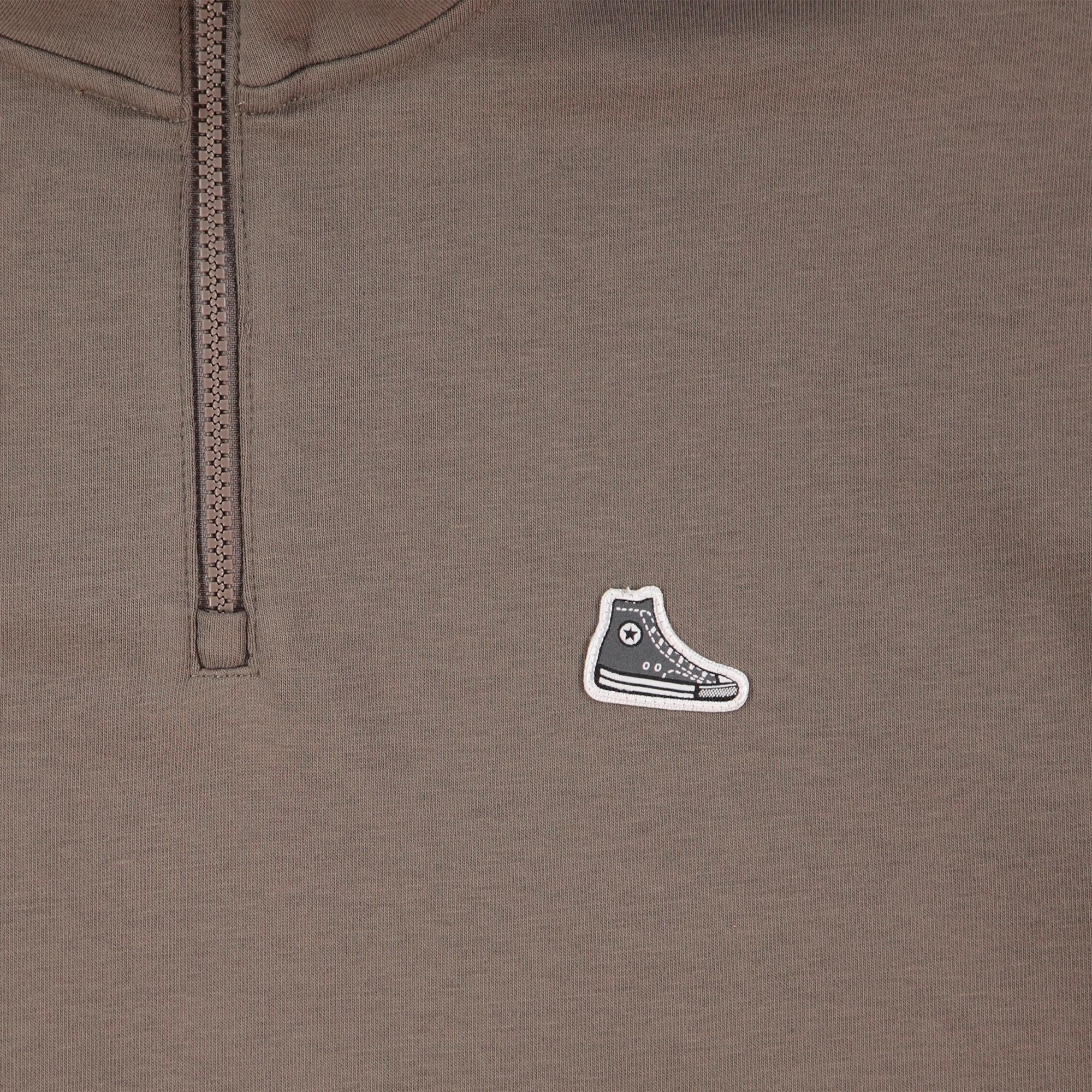 Converse Sneaker Logo Loose Fit Yarım Fermuarlı Erkek Kahverengi Sweatshirt