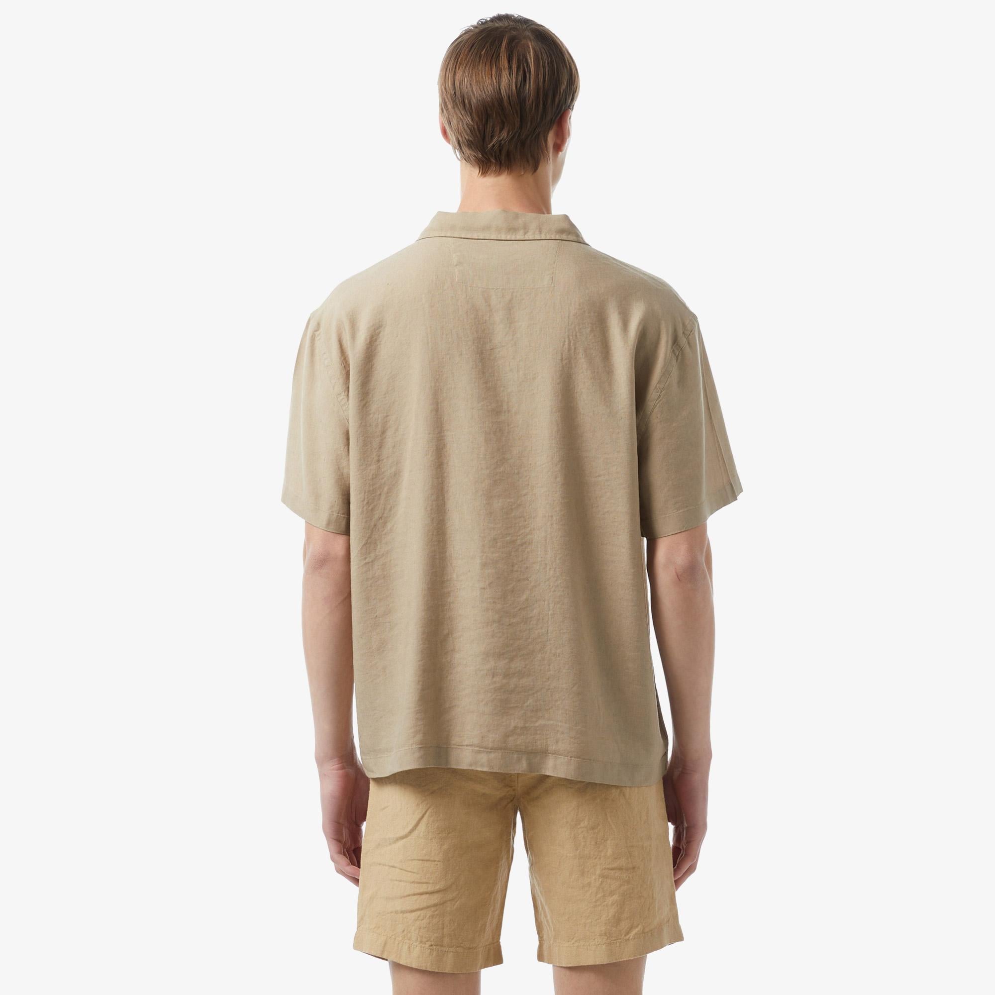 Erkek Relaxed Fit Bej Keten Karışımlı Gömlek