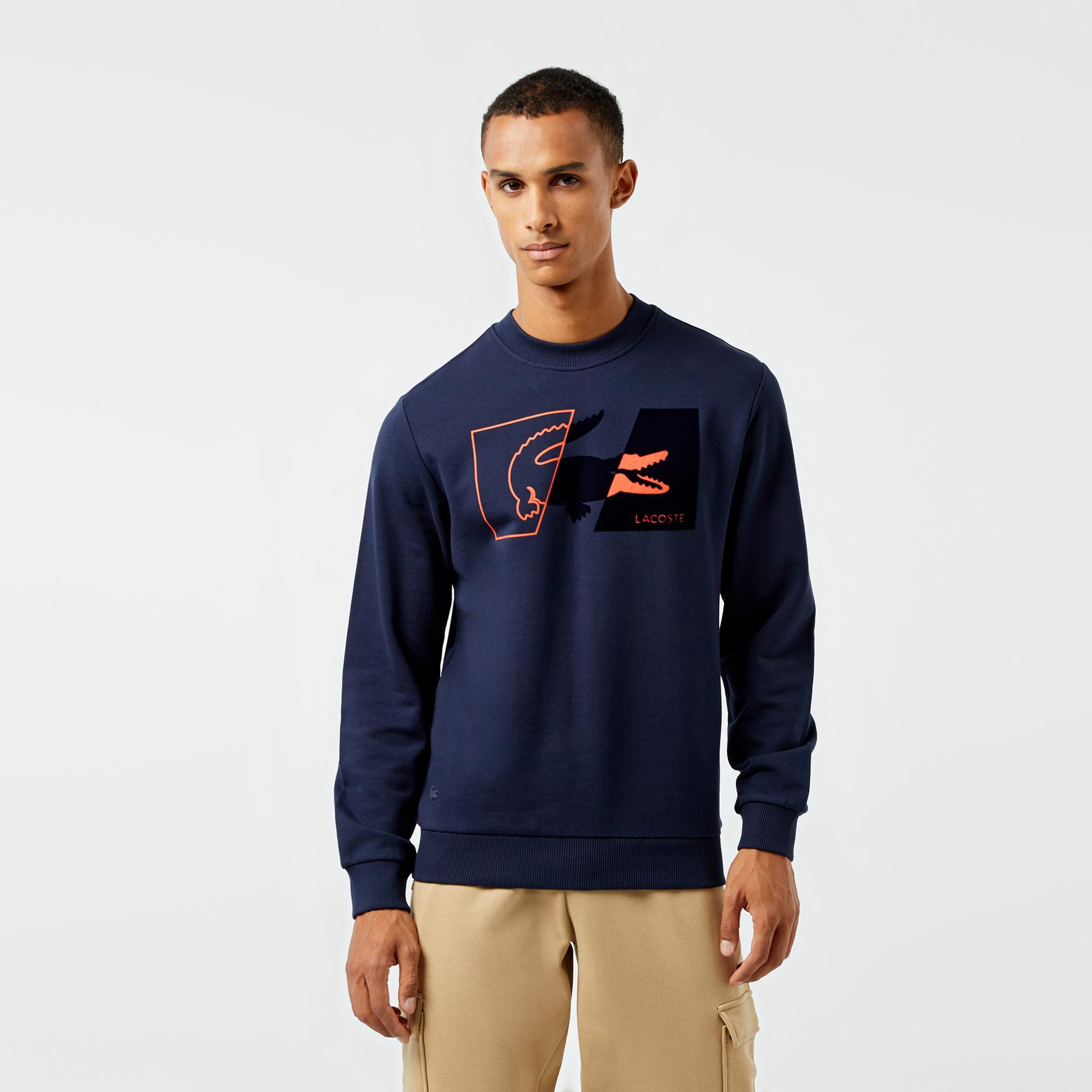 Erkek Regular Fit Bisiklet Yaka Baskılı Lacivert Sweatshirt