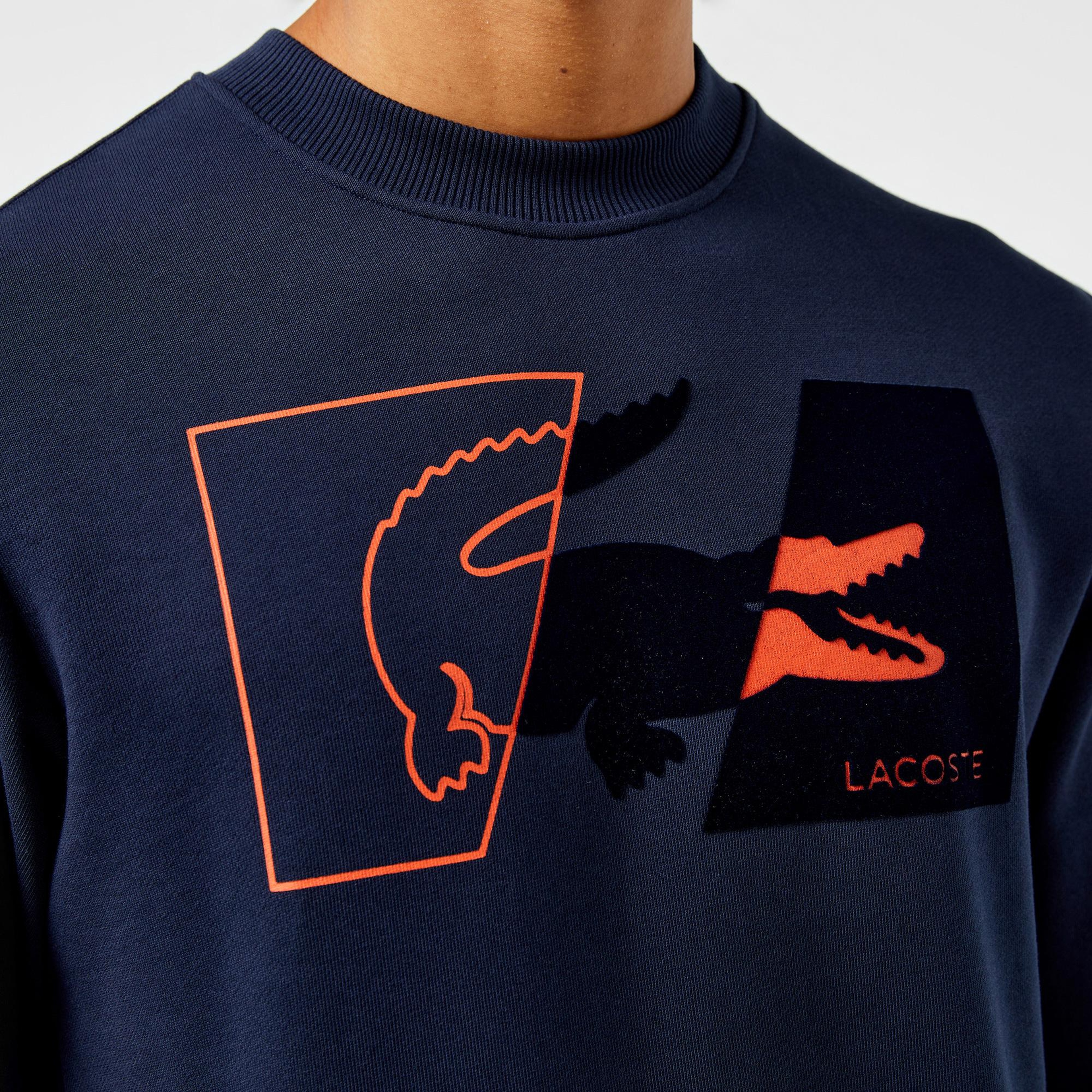 Erkek Regular Fit Bisiklet Yaka Baskılı Lacivert Sweatshirt