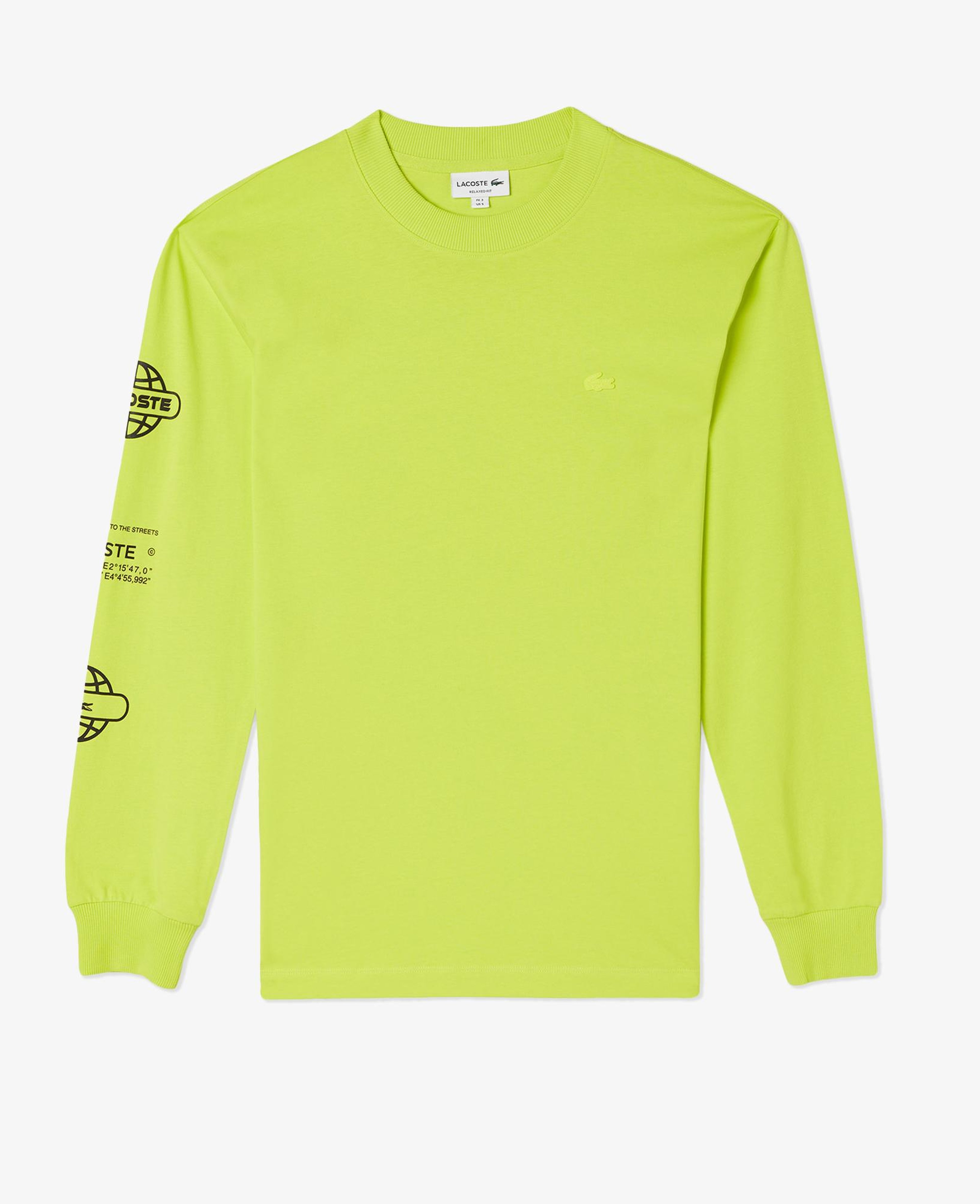 Erkek Relaxed Fit Uzun Kollu Bisiklet Yaka Baskılı Sarı T-Shirt