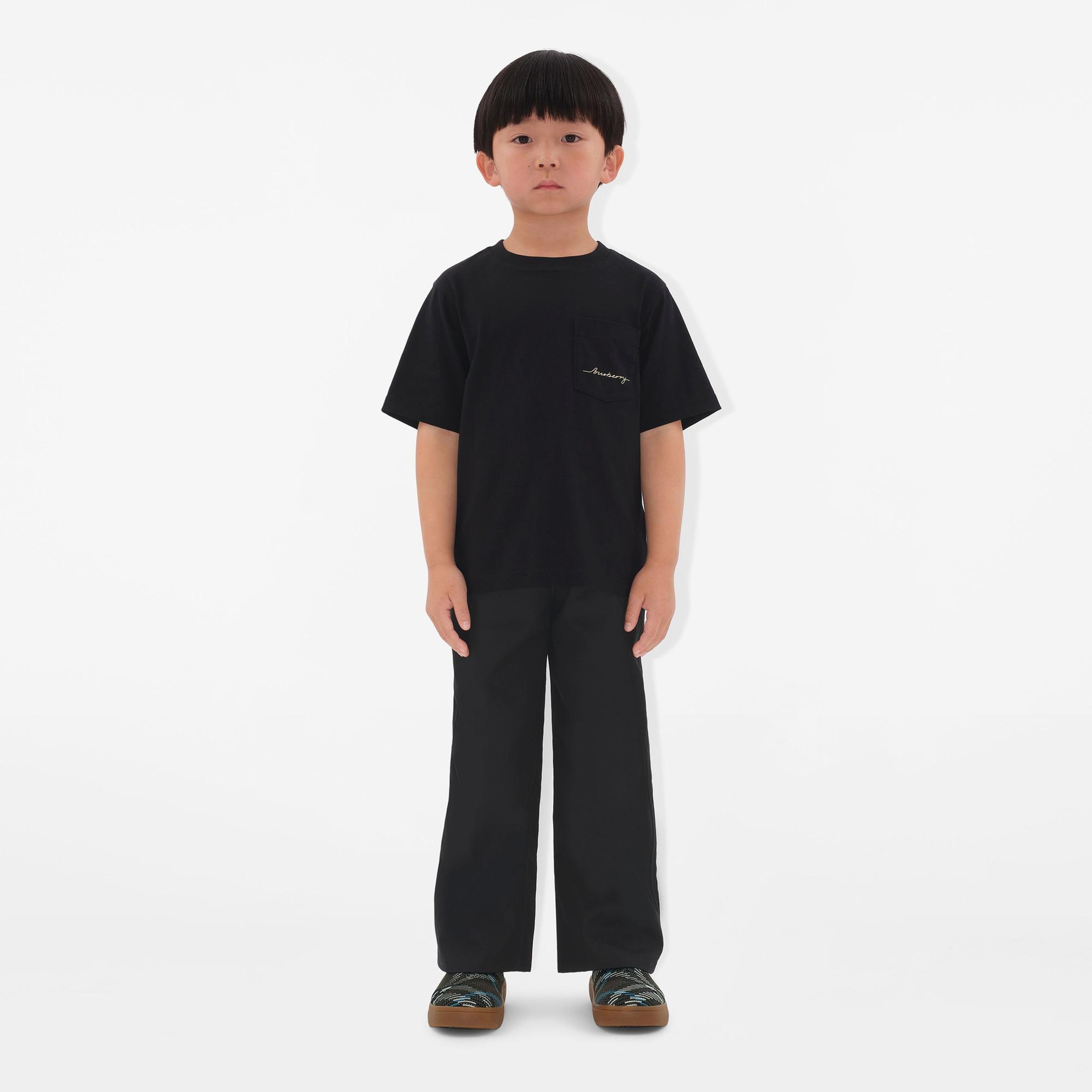 Burberry Cedar Logo Cotton Çocuk Siyah T-Shirt