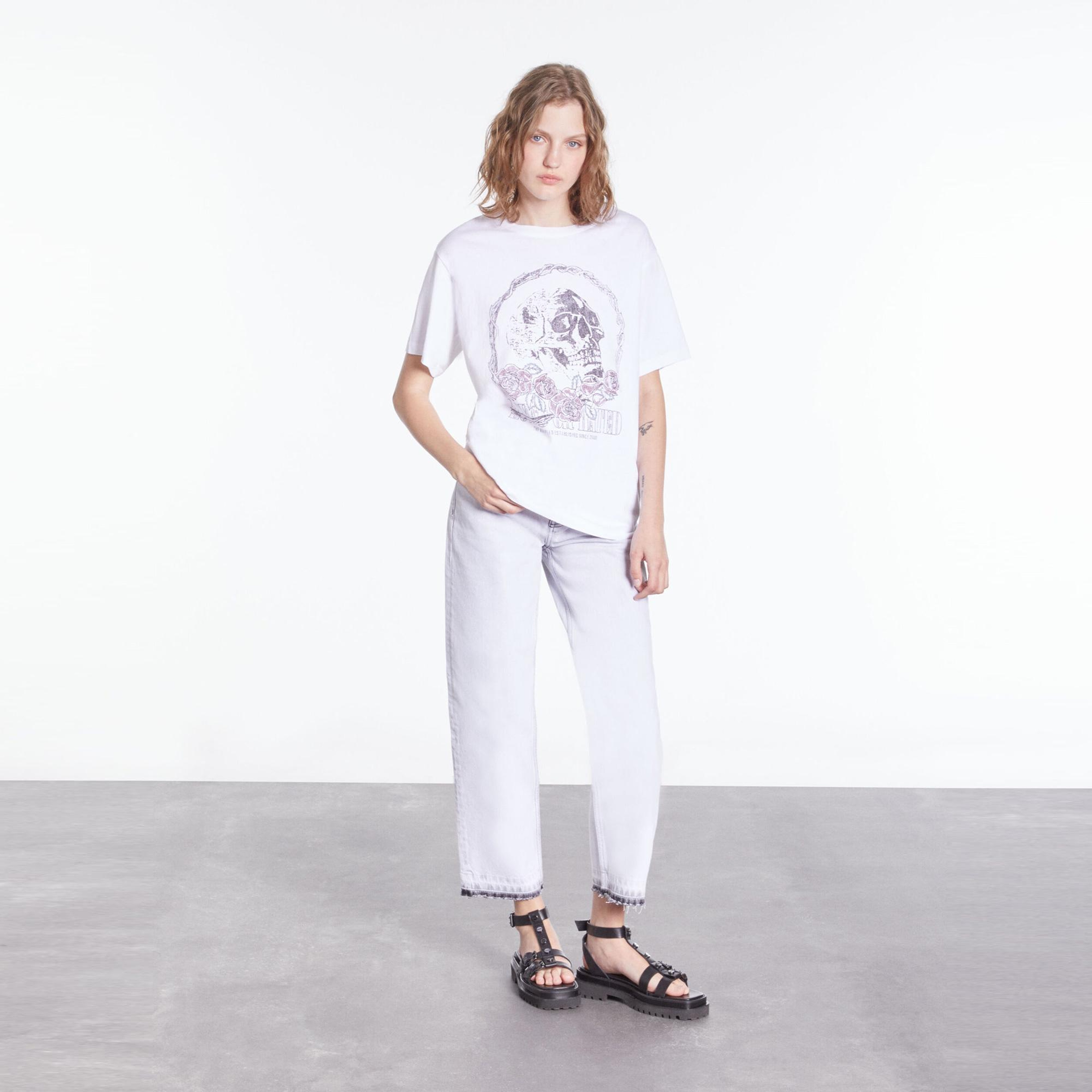 KADIN BİSİKLET YAKA BASKILI BEYAZ T-SHIRT