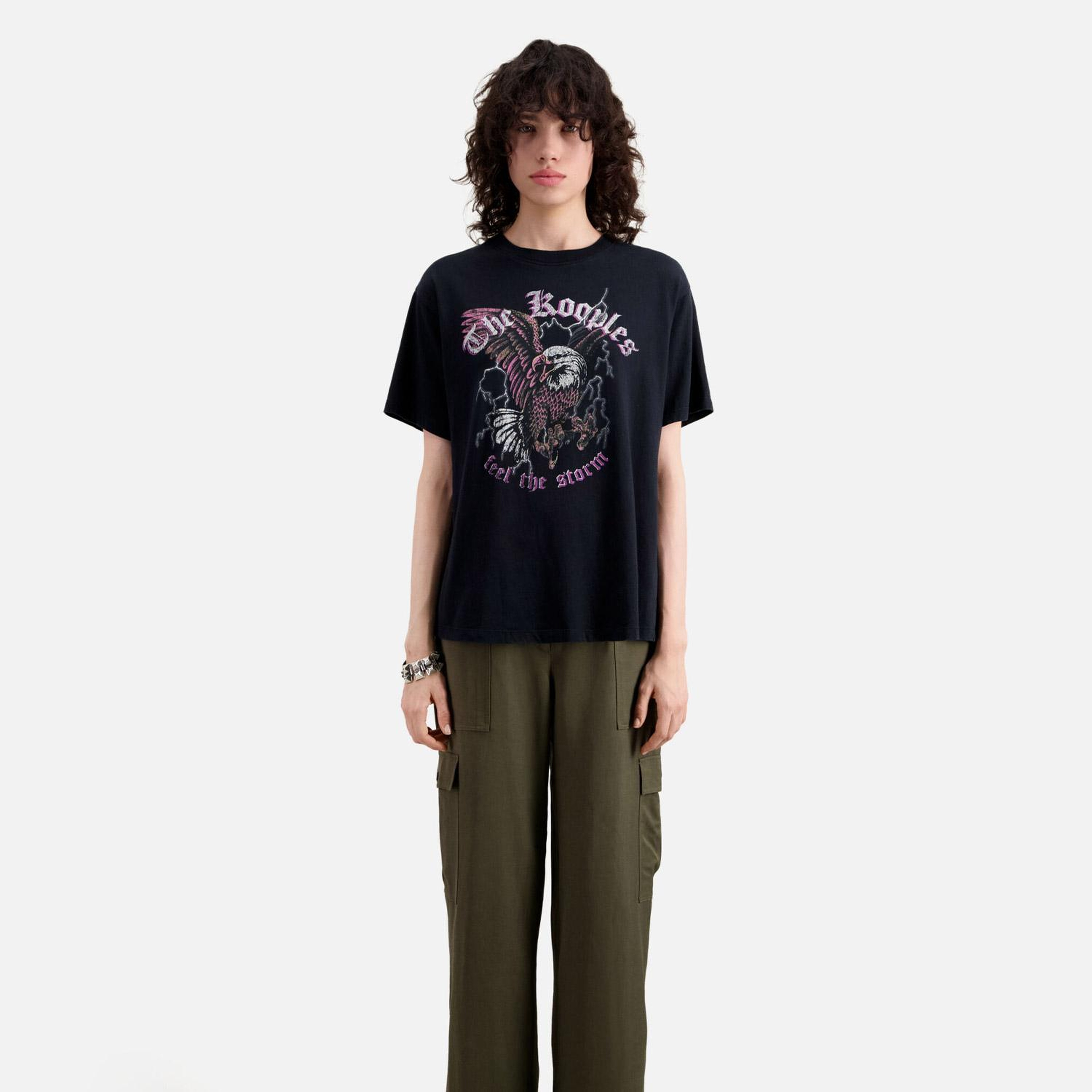 KADIN BASKILI SİYAH T-SHIRT