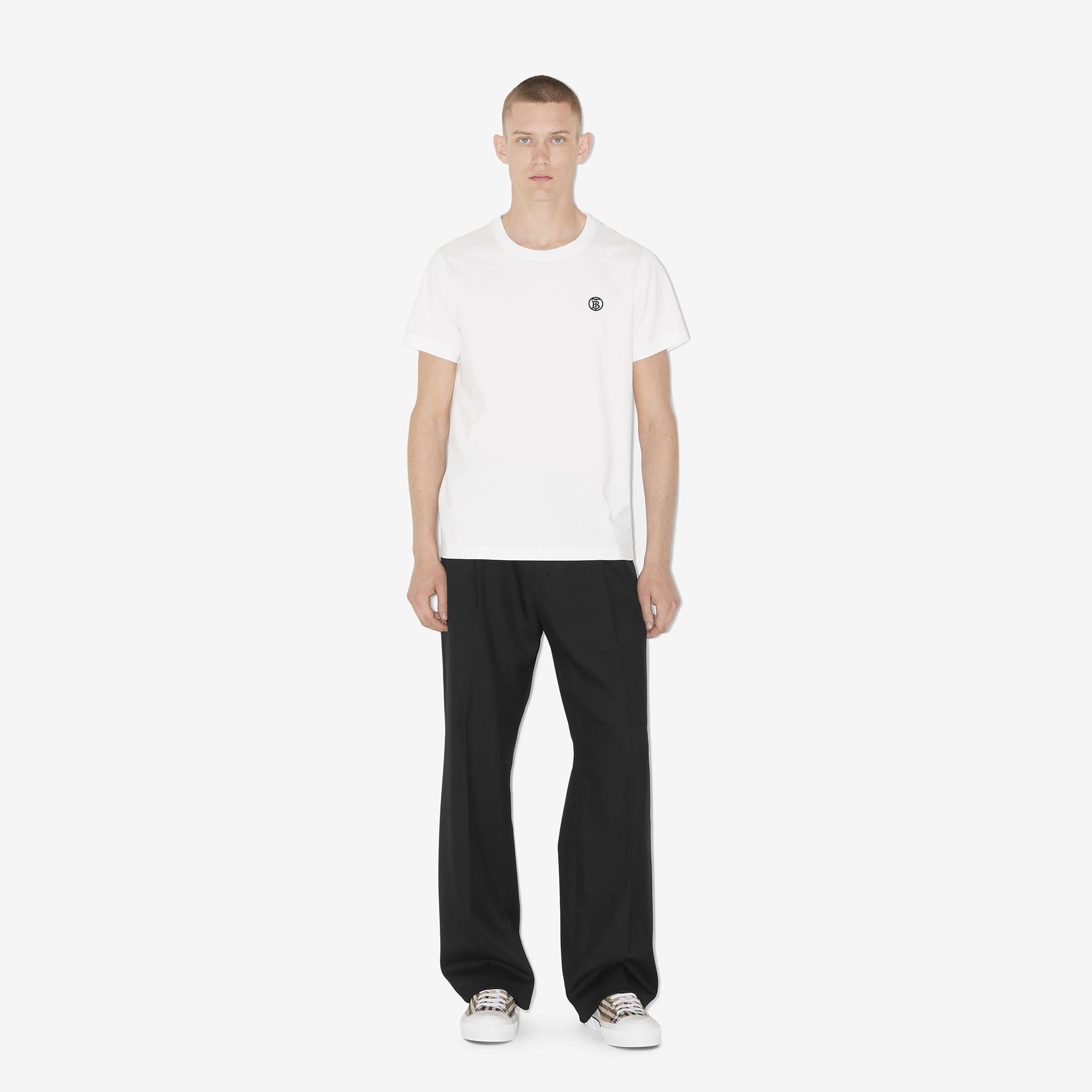 Burberry Parker Cotton Erkek Beyaz T-Shirt