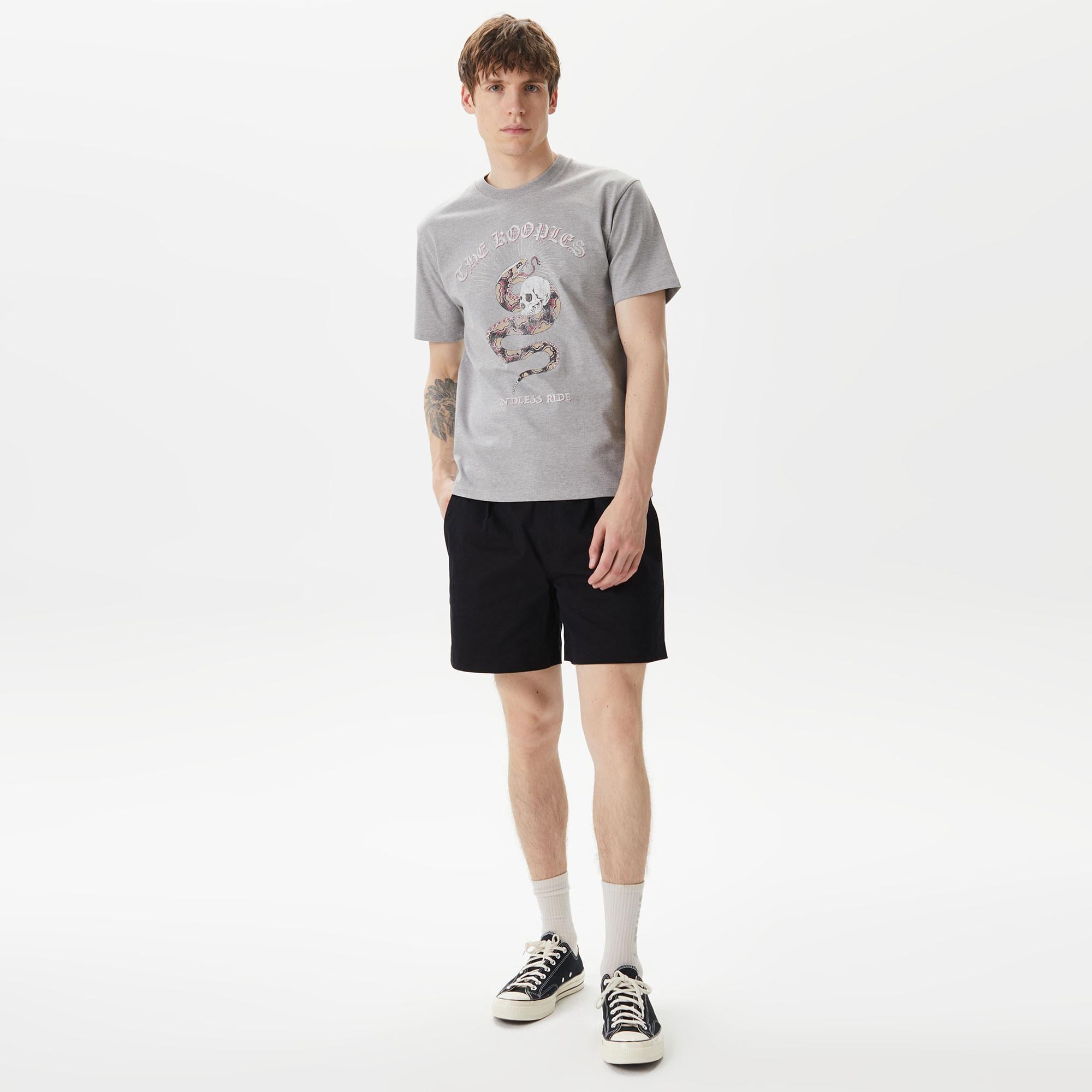 ERKEK BASKILI BİSİKLET YAKA GRİ T-SHIRT