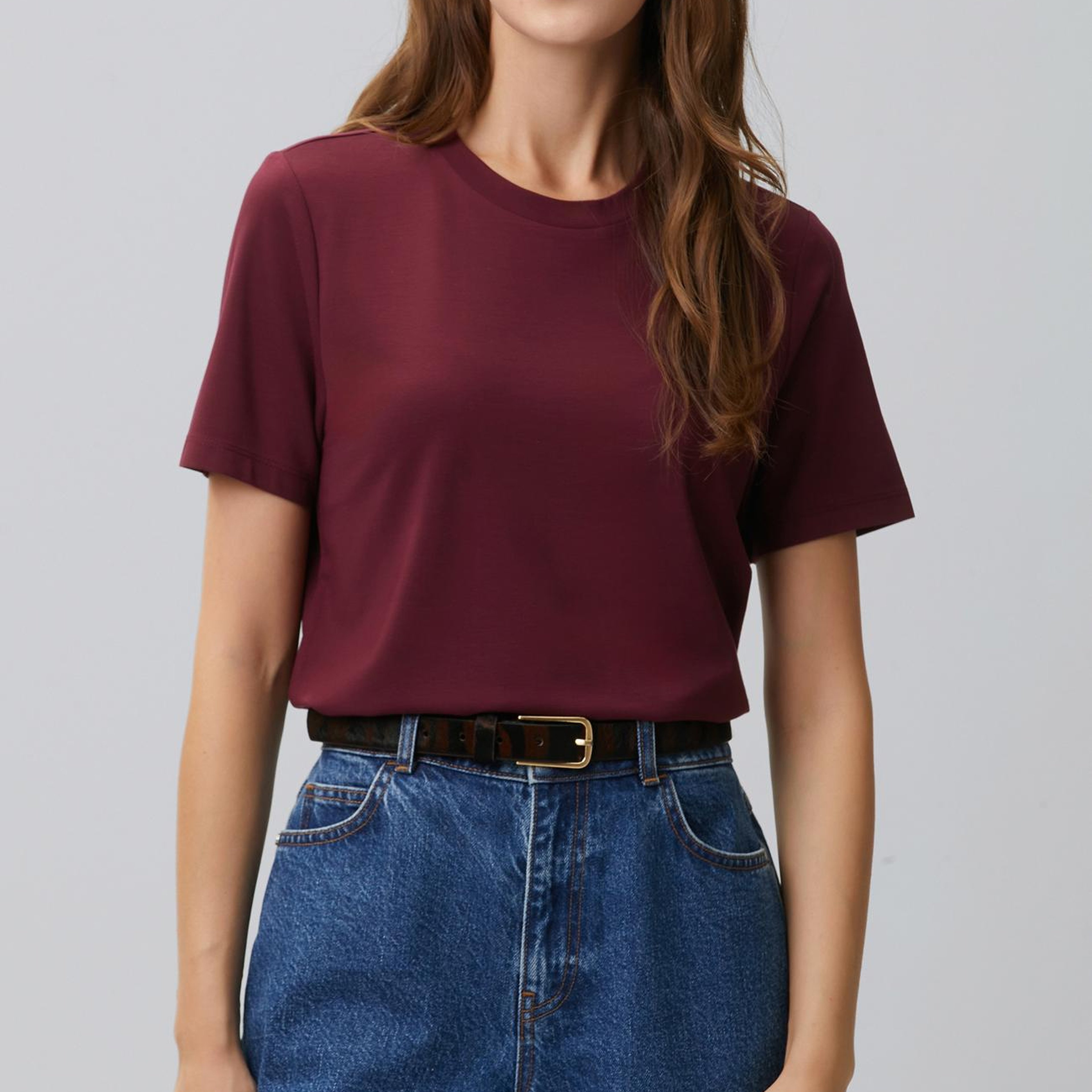 Network Kadın Bordo Basic Bisiklet Yaka T-shirt