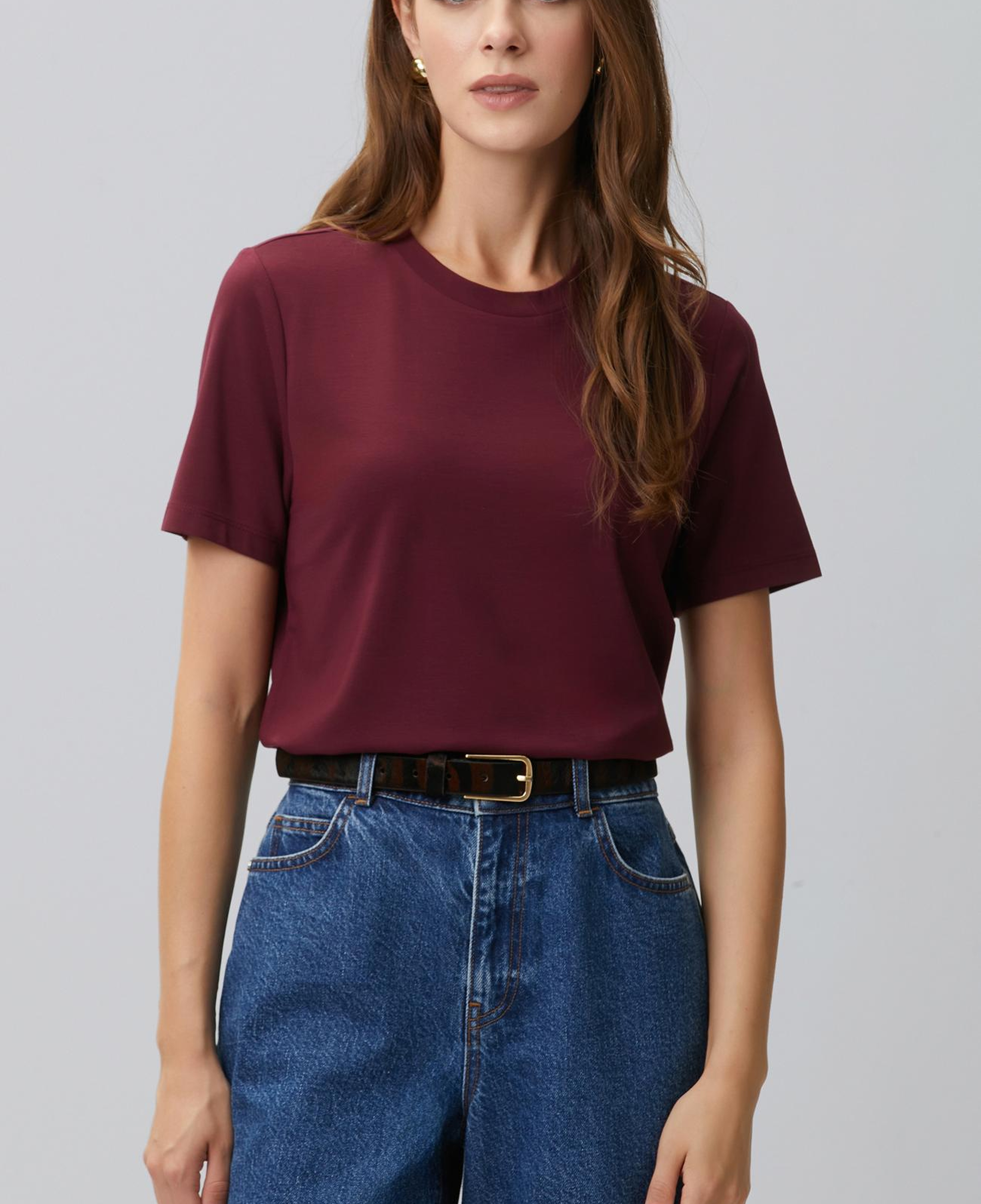 Network Kadın Bordo Basic Bisiklet Yaka T-shirt