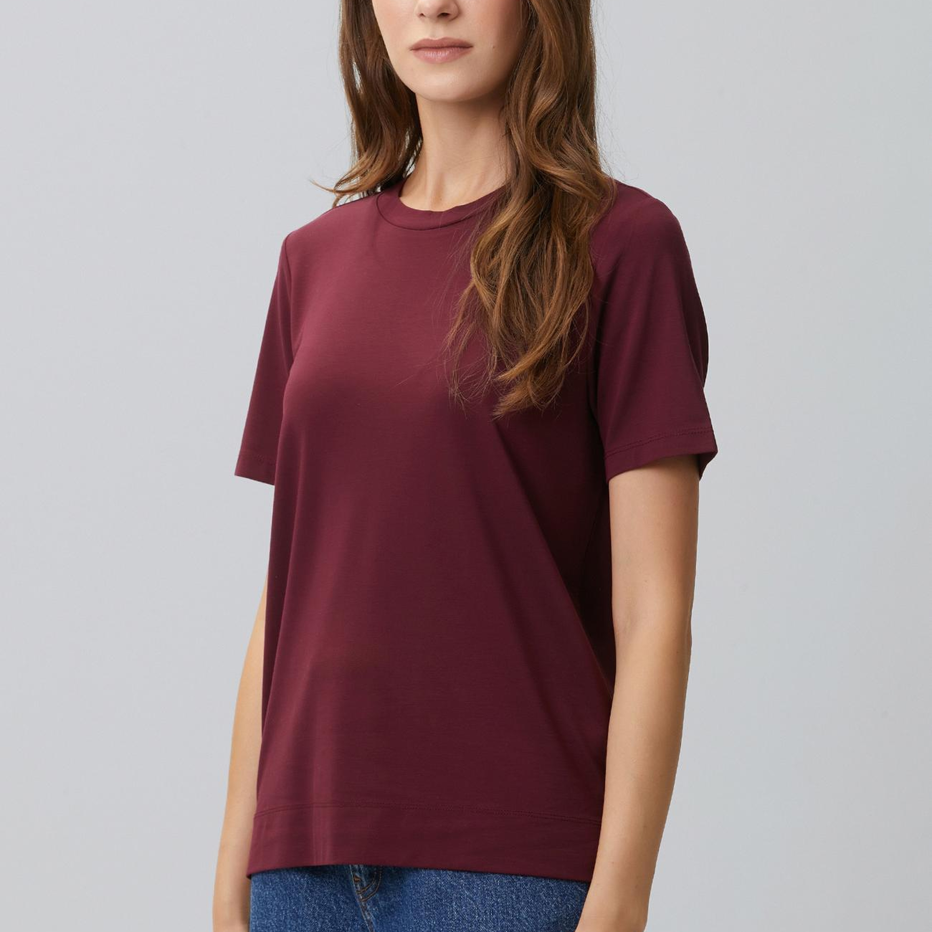 Network Kadın Bordo Basic Bisiklet Yaka T-shirt