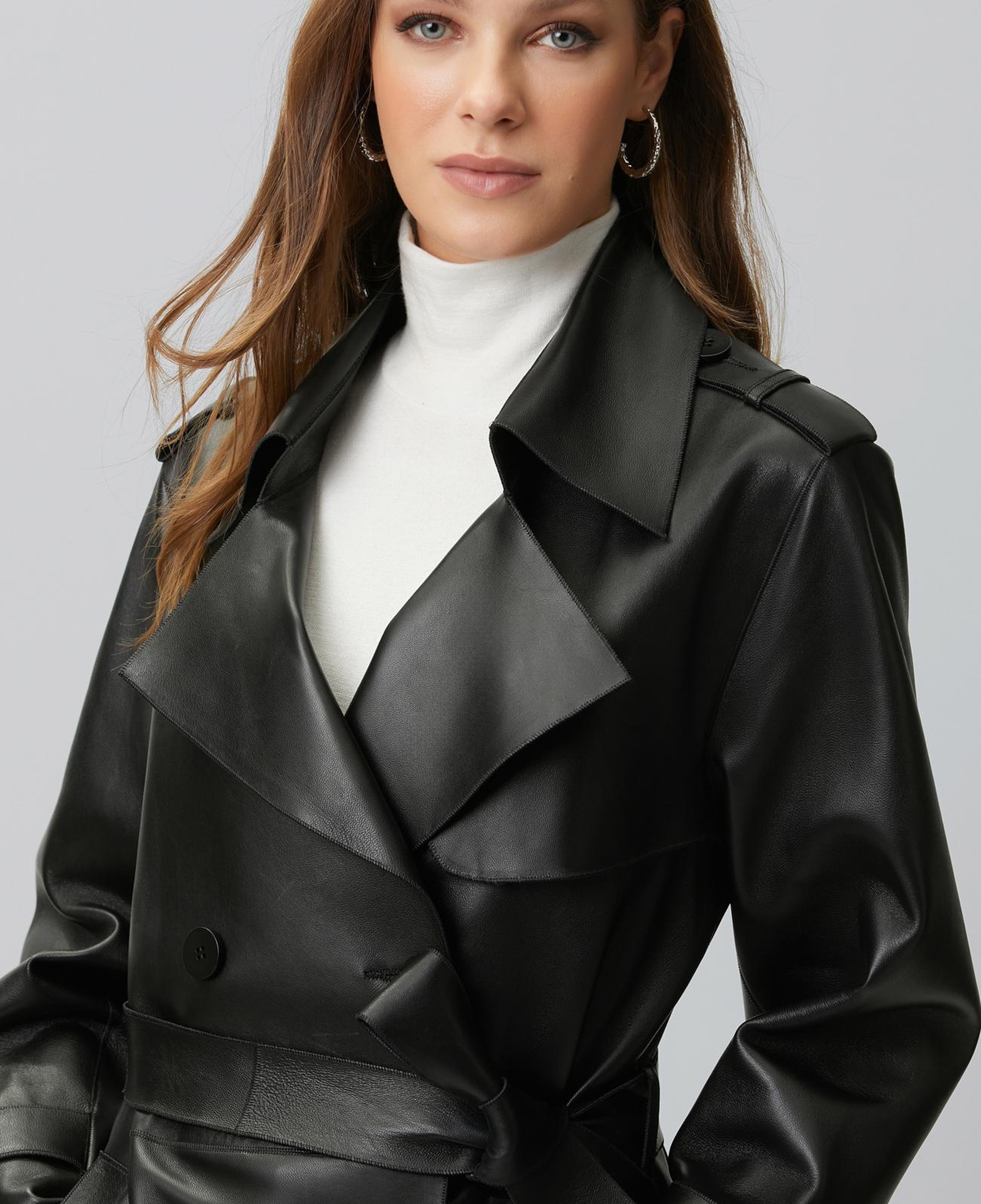 Network Kadın Siyah Kruvaze Kapama Deri Pardösü