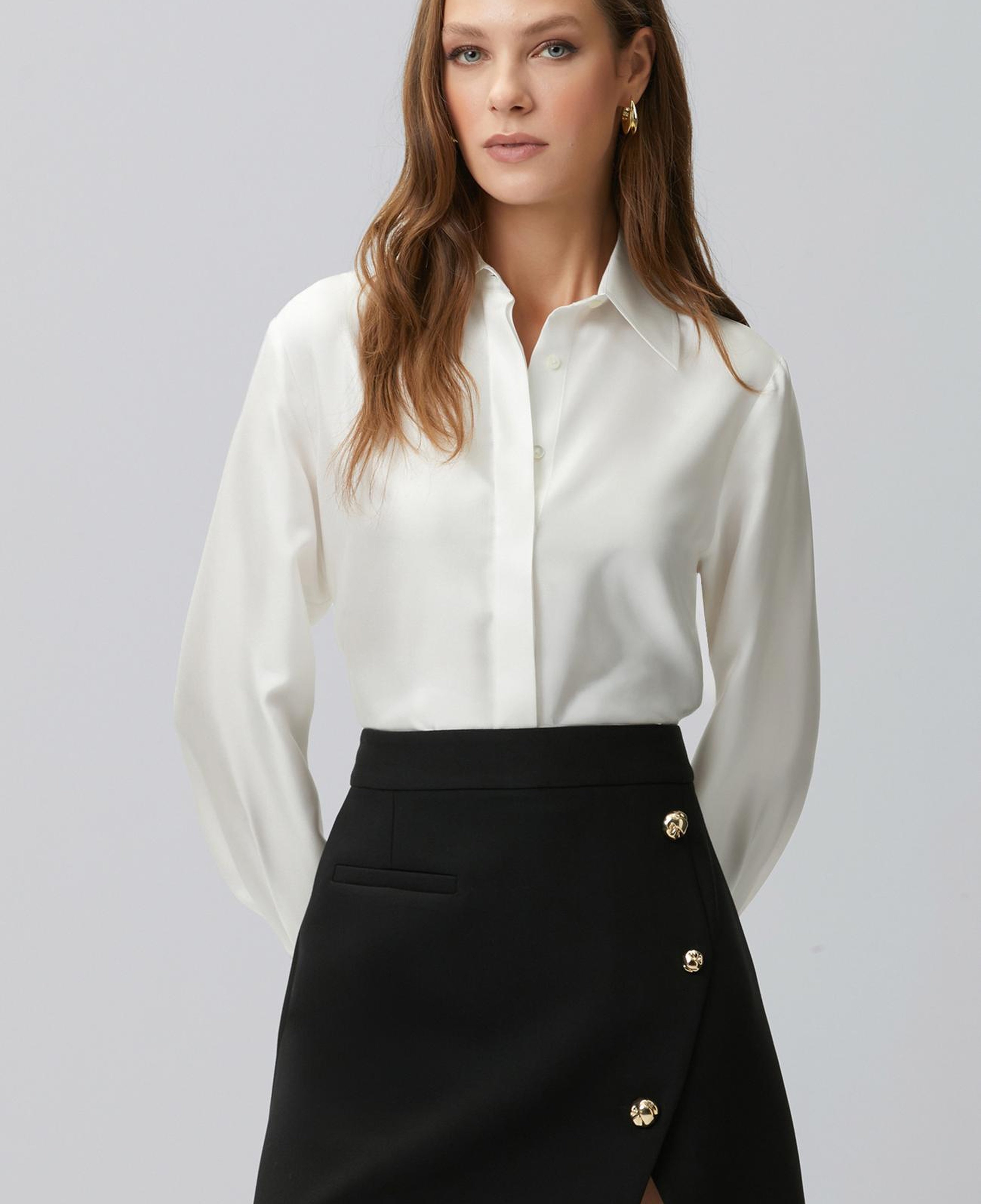 Network Kadın Kırık Beyaz Limited İpek Twill Gömlek