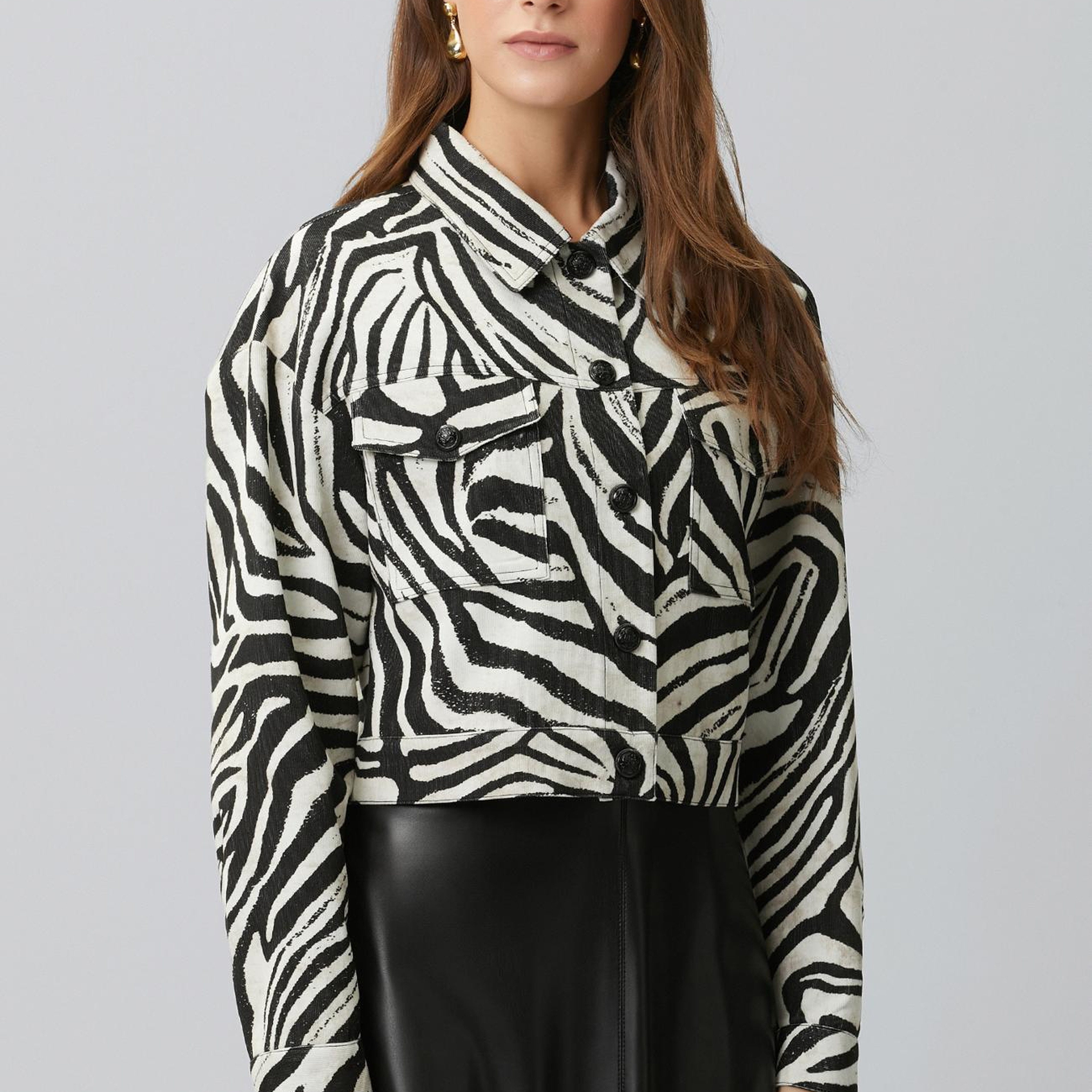 Network Kadın Siyah Kırık Beyaz Animal Print Desenli Mont