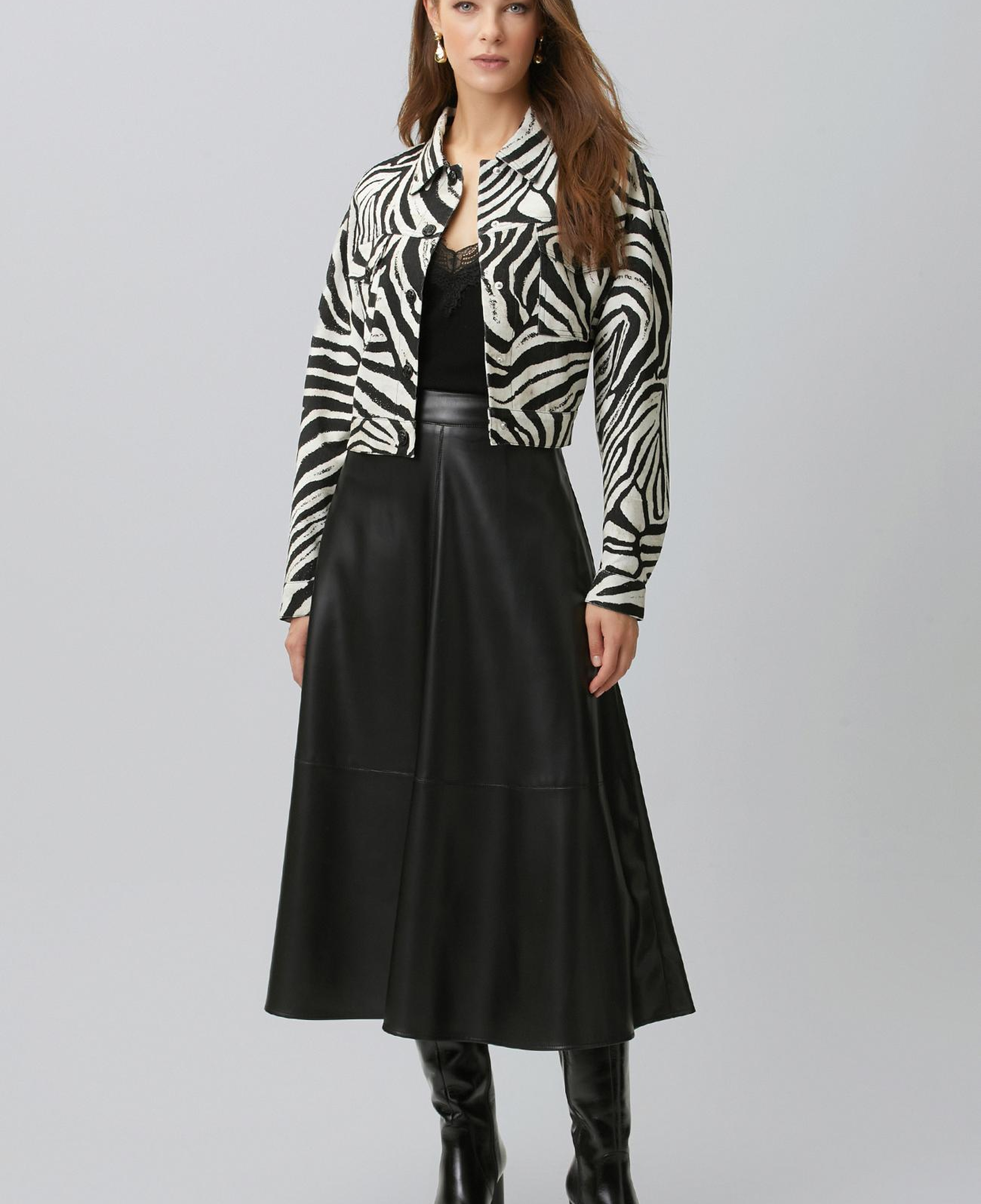 Network Kadın Siyah Kırık Beyaz Animal Print Desenli Mont