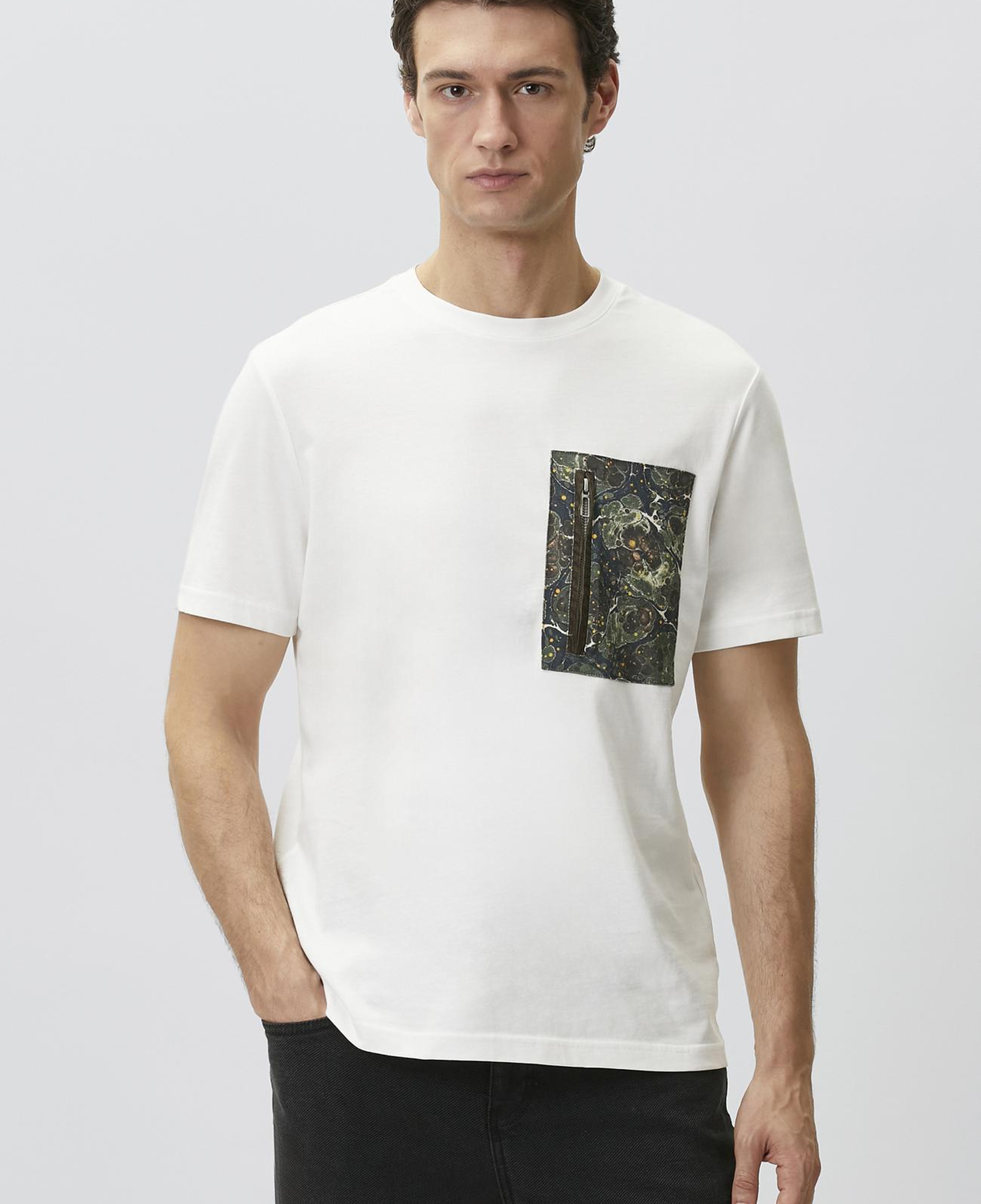 Network Erkek Beyaz Ebru Desenli T-shirt