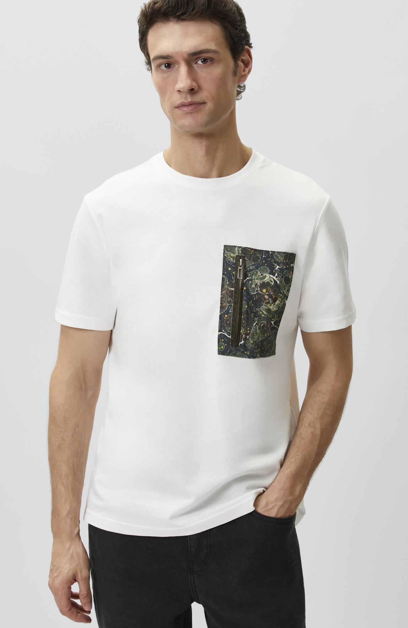 Network Erkek Beyaz Ebru Desenli T-shirt