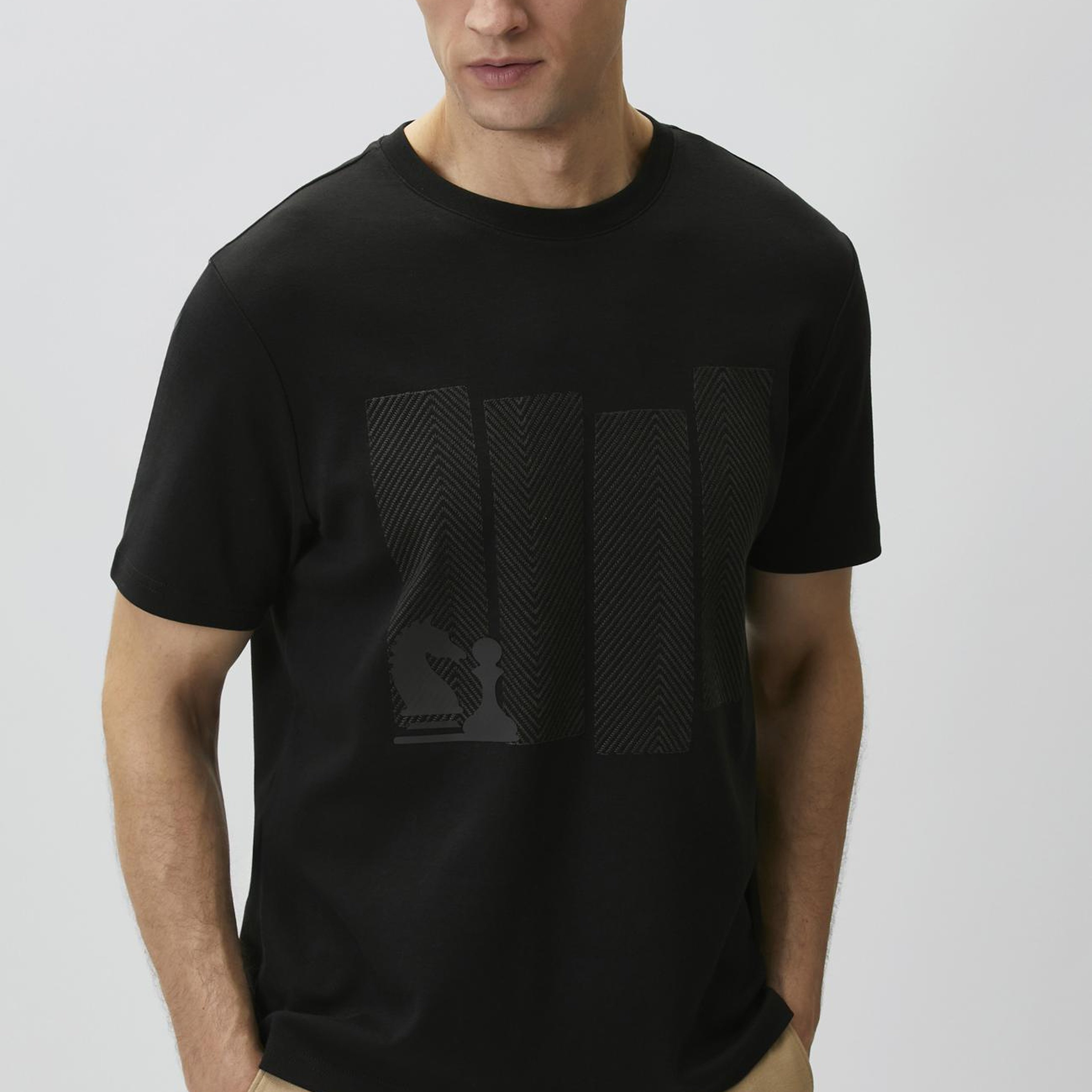 Network Erkek Siyah Satranç Baskılı T-shirt