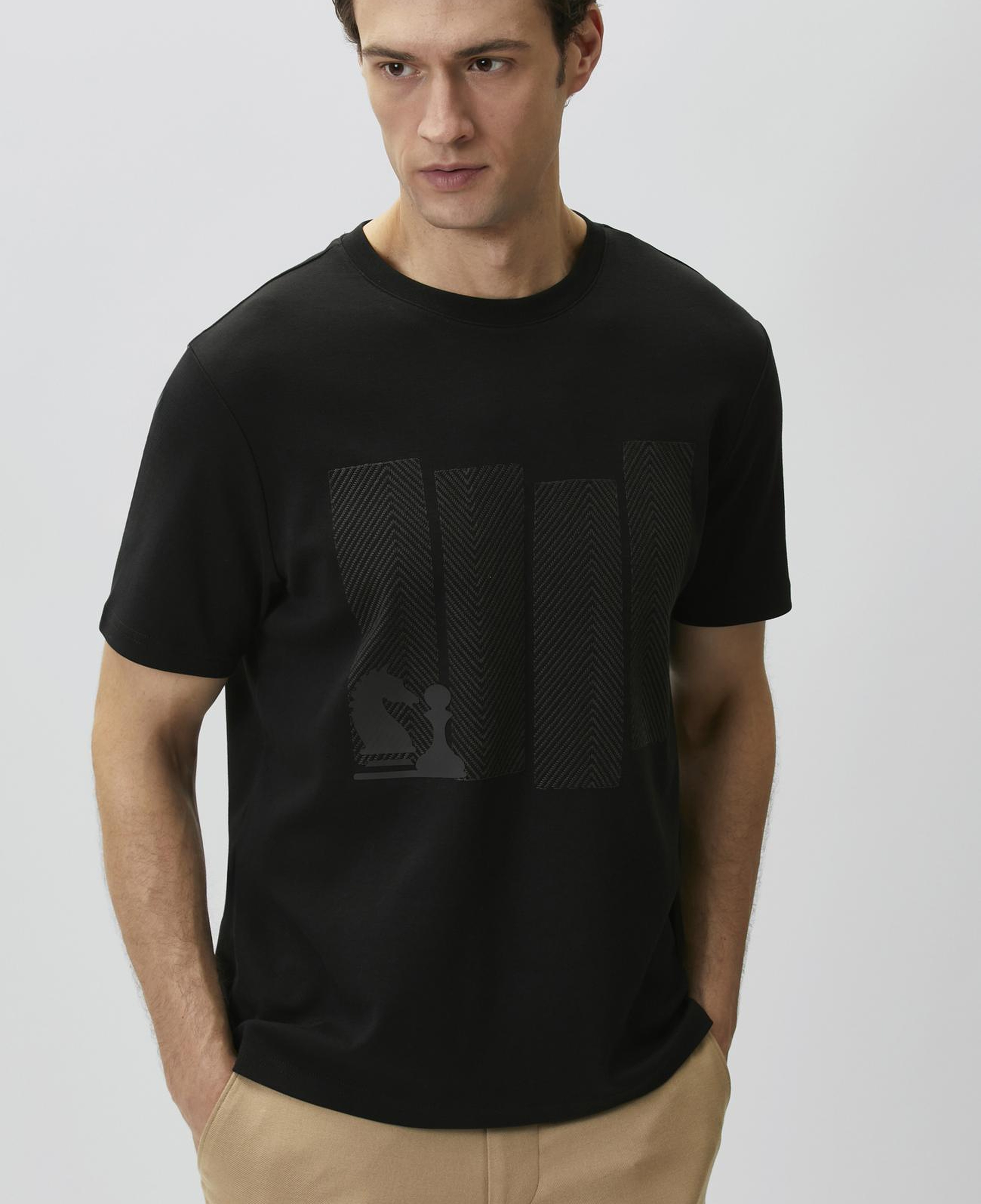 Network Erkek Siyah Satranç Baskılı T-shirt