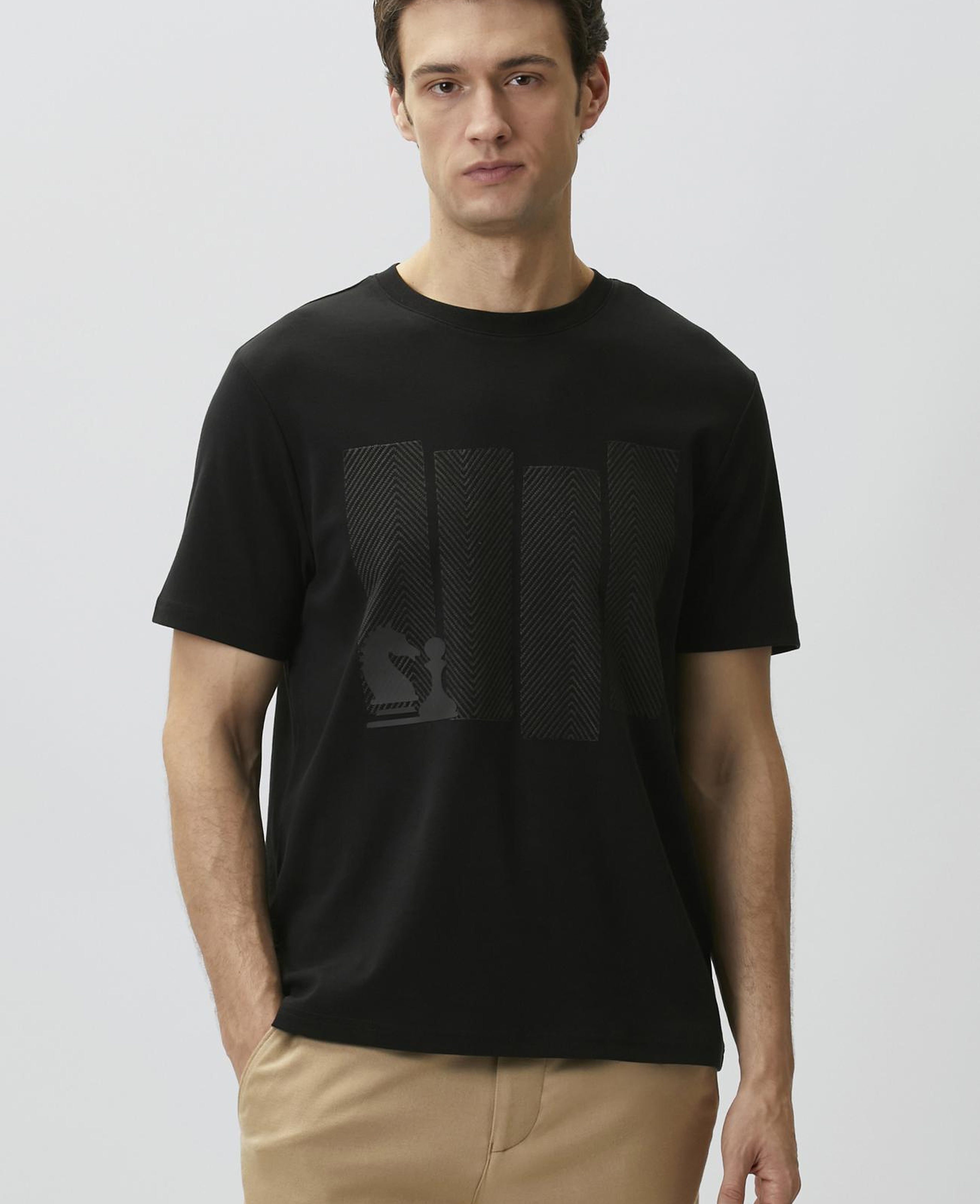 Network Erkek Siyah Satranç Baskılı T-shirt