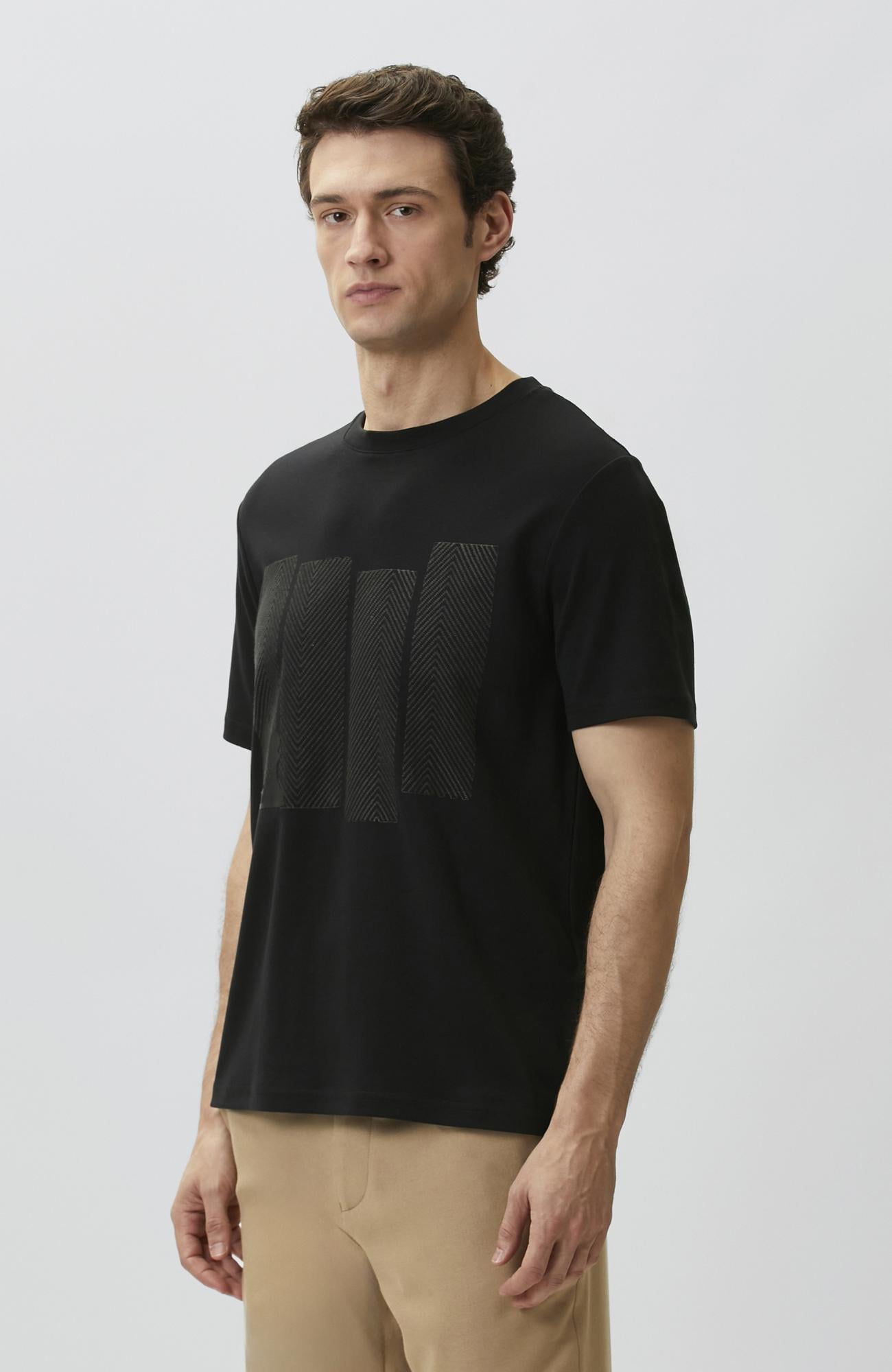 Network Erkek Siyah Satranç Baskılı T-shirt