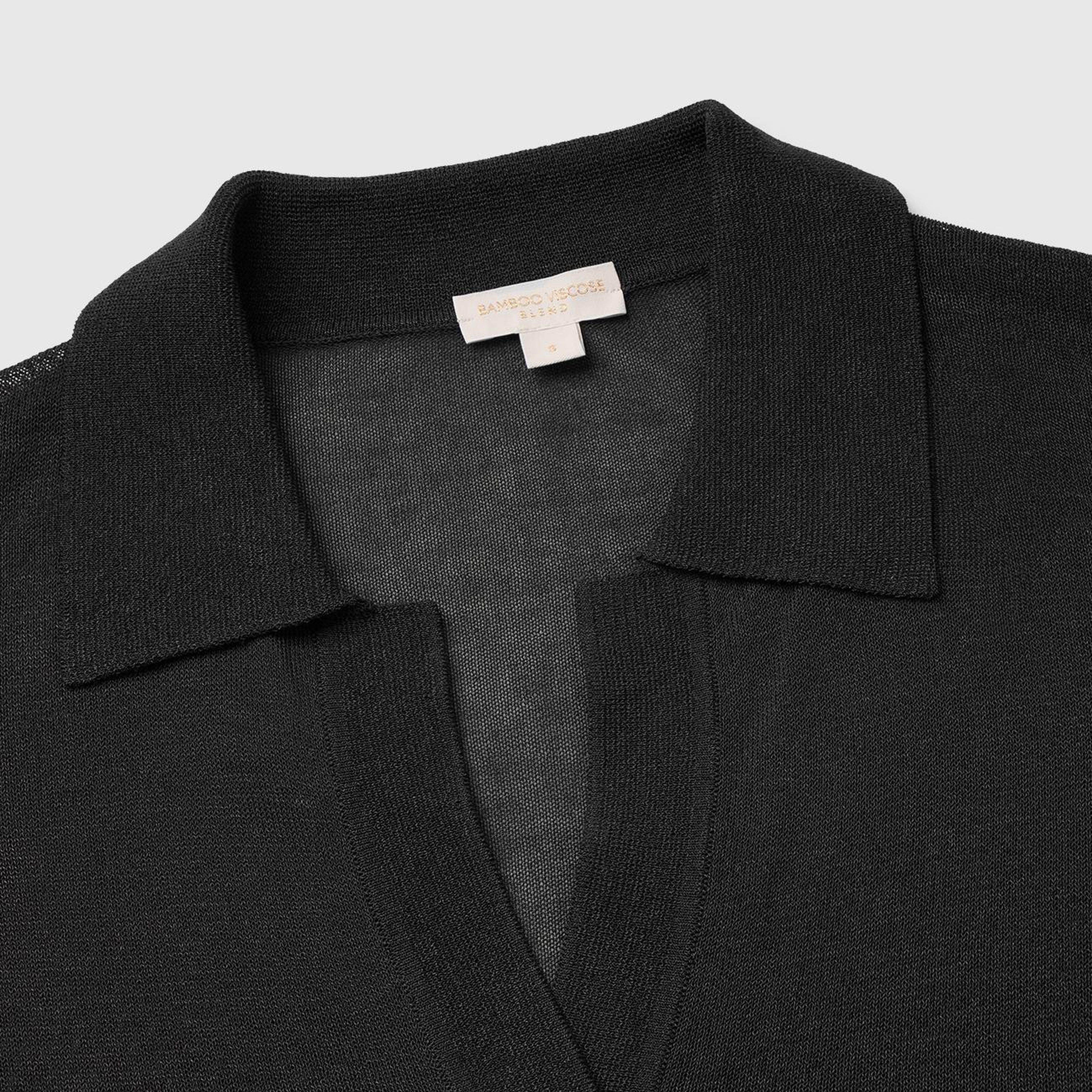 Kadın Siyah Viskoz Karışımlı Oversize Ribanalı Polo Yaka Kazak