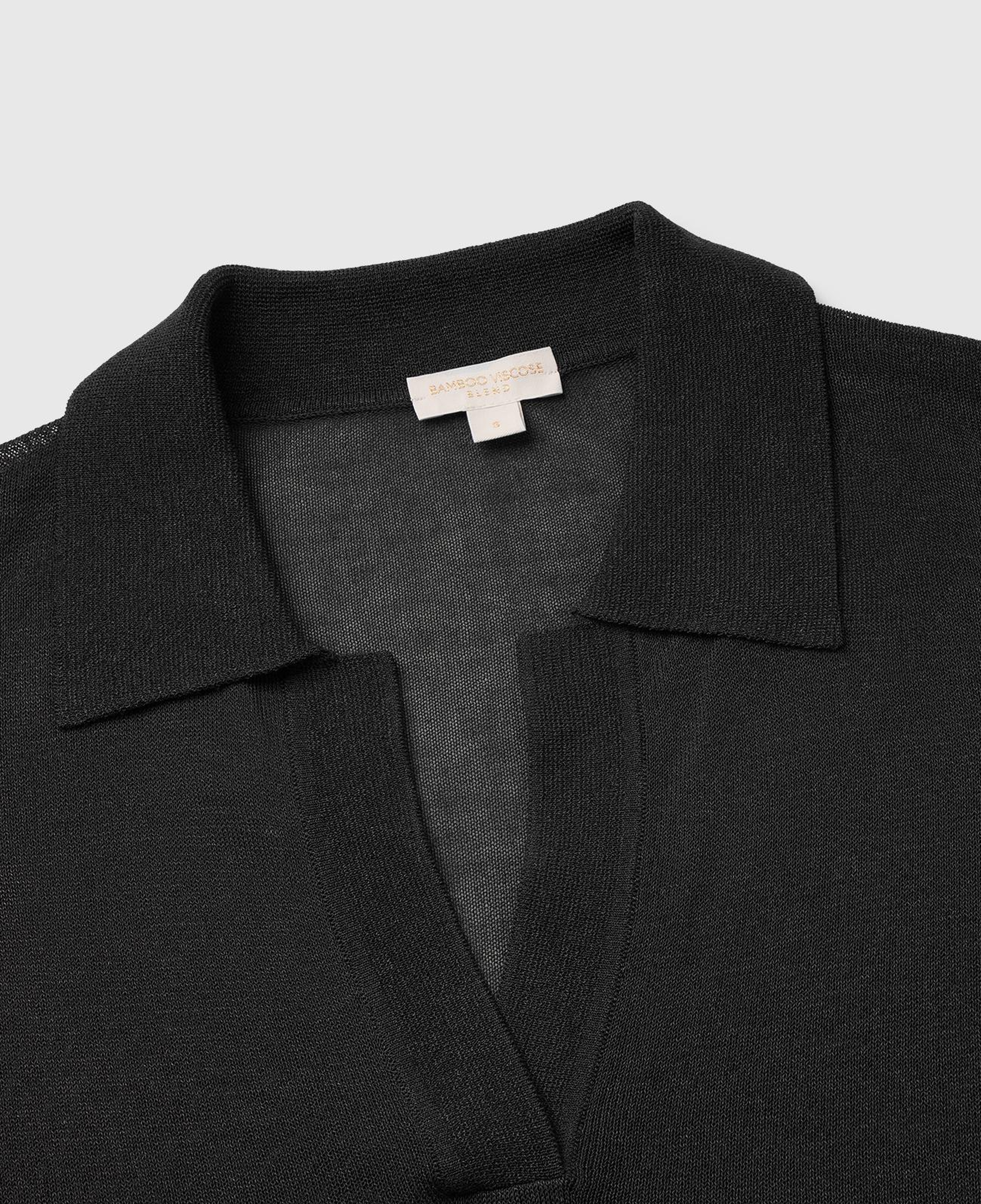 Kadın Siyah Viskoz Karışımlı Oversize Ribanalı Polo Yaka Kazak