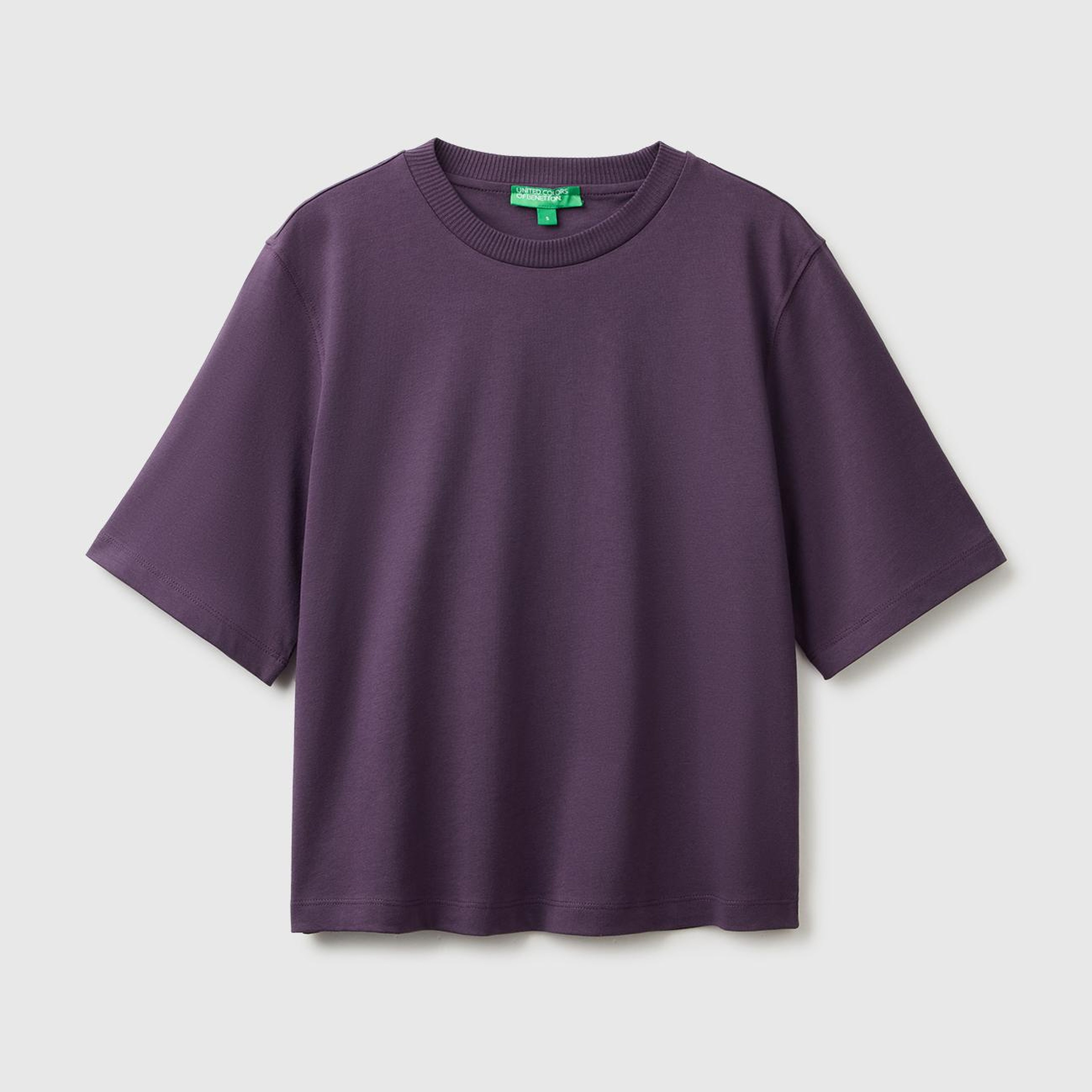 Kadın Koyu Mor %100 Koton Boxy Fit T-Shirt