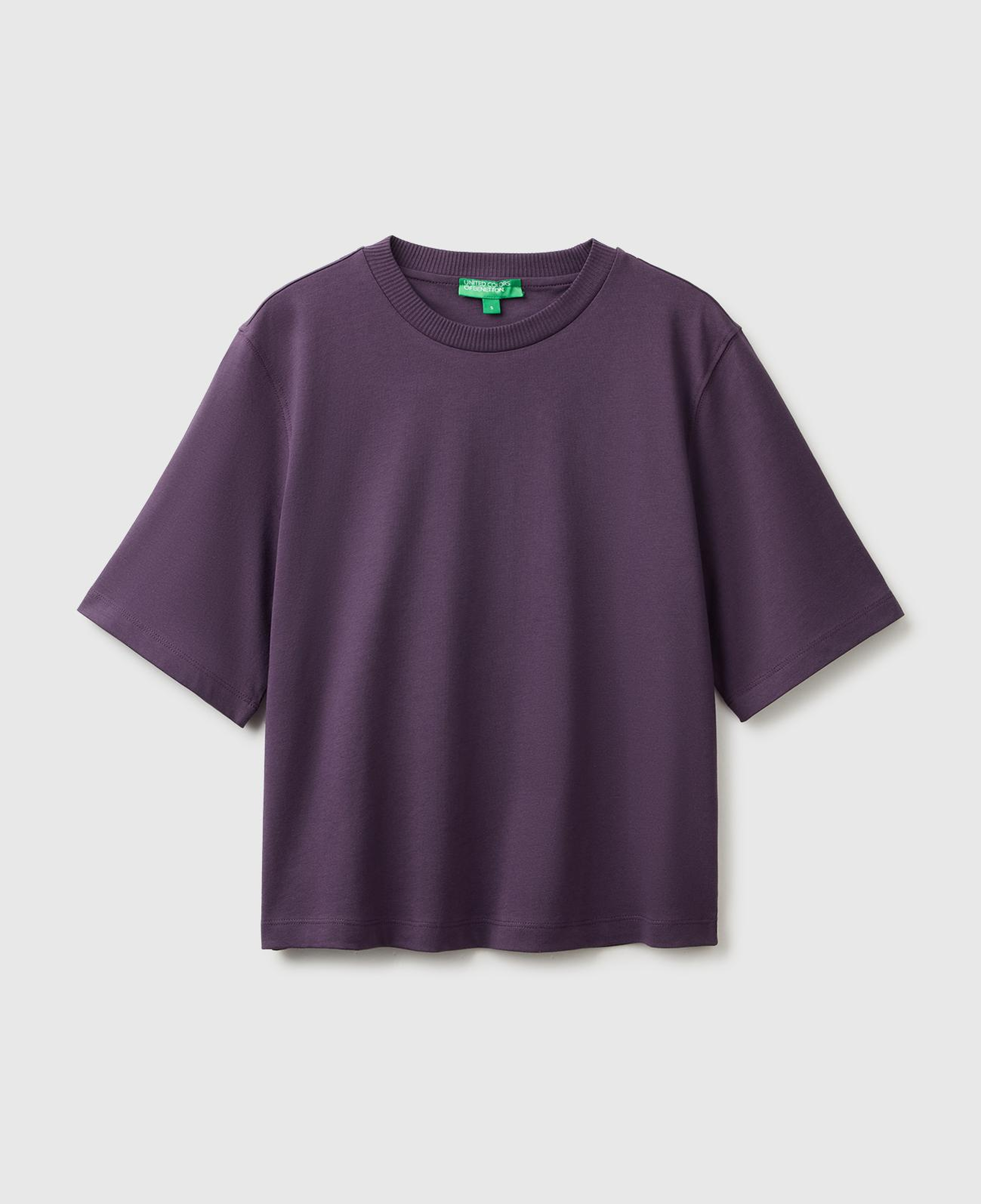 Kadın Koyu Mor %100 Koton Boxy Fit T-Shirt
