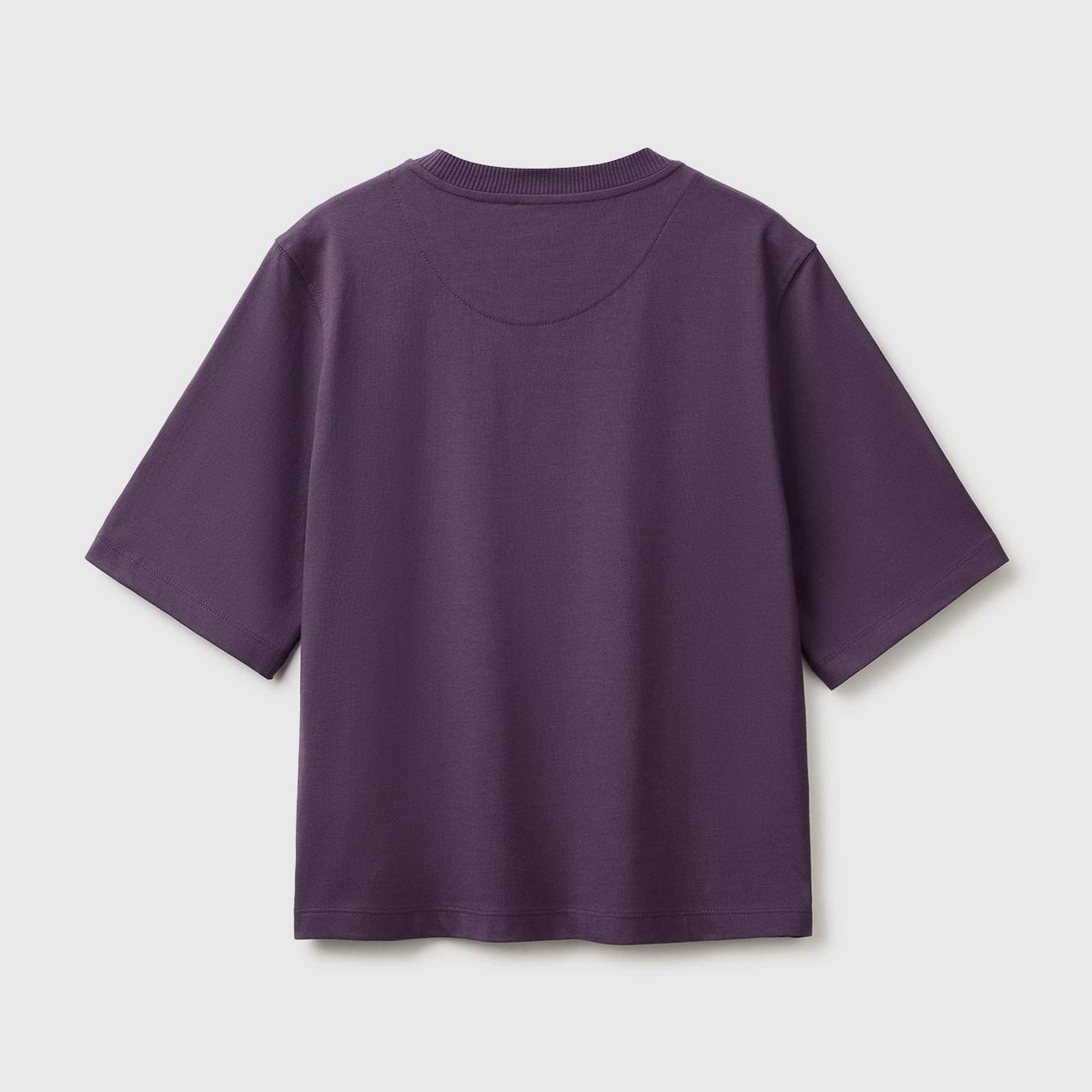 Kadın Koyu Mor %100 Koton Boxy Fit T-Shirt