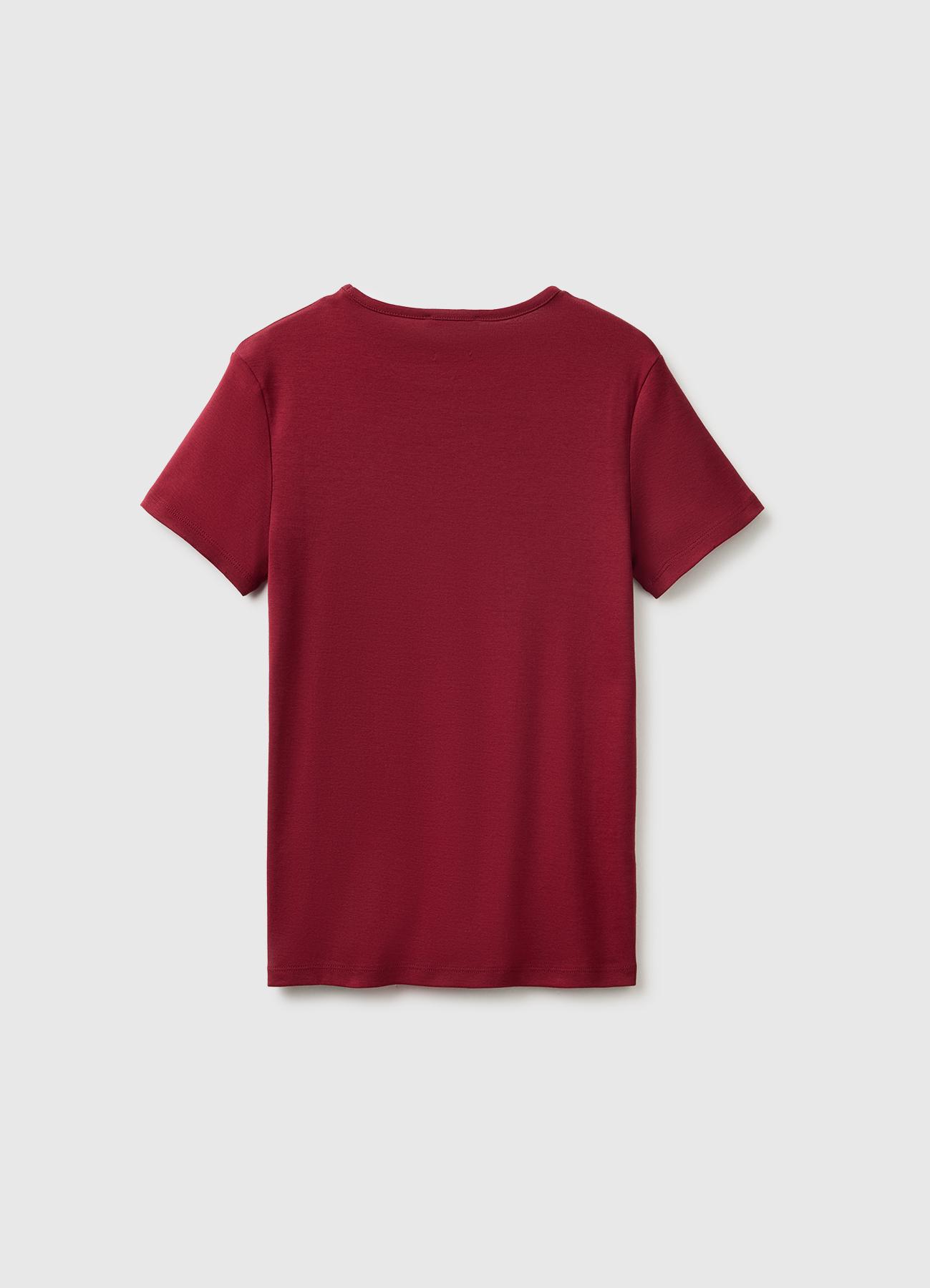 Kadın Mürdüm %100 Pamuk Bisiklet Yaka T-Shirt