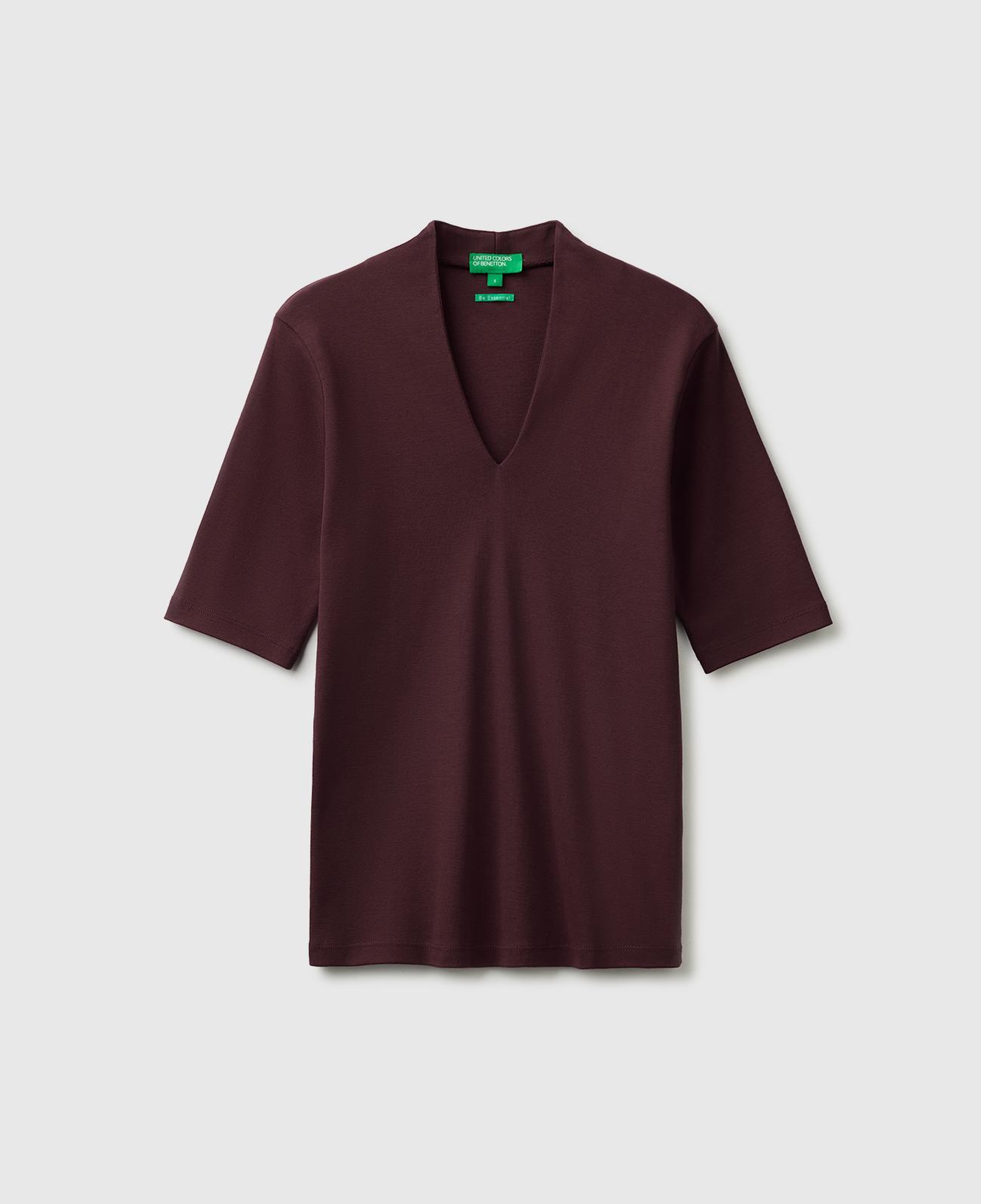 Kadın Kahverengi %100 Pamuk Yarım Kollu Derin V Yaka T-Shirt