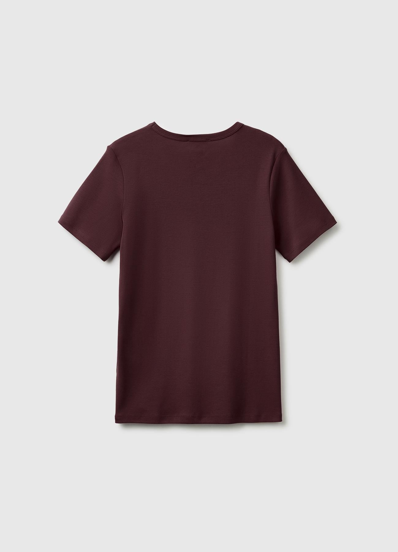 Kadın Kahverengi %100 Pamuk Logo Baskılı Bisiklet Yaka T-Shirt