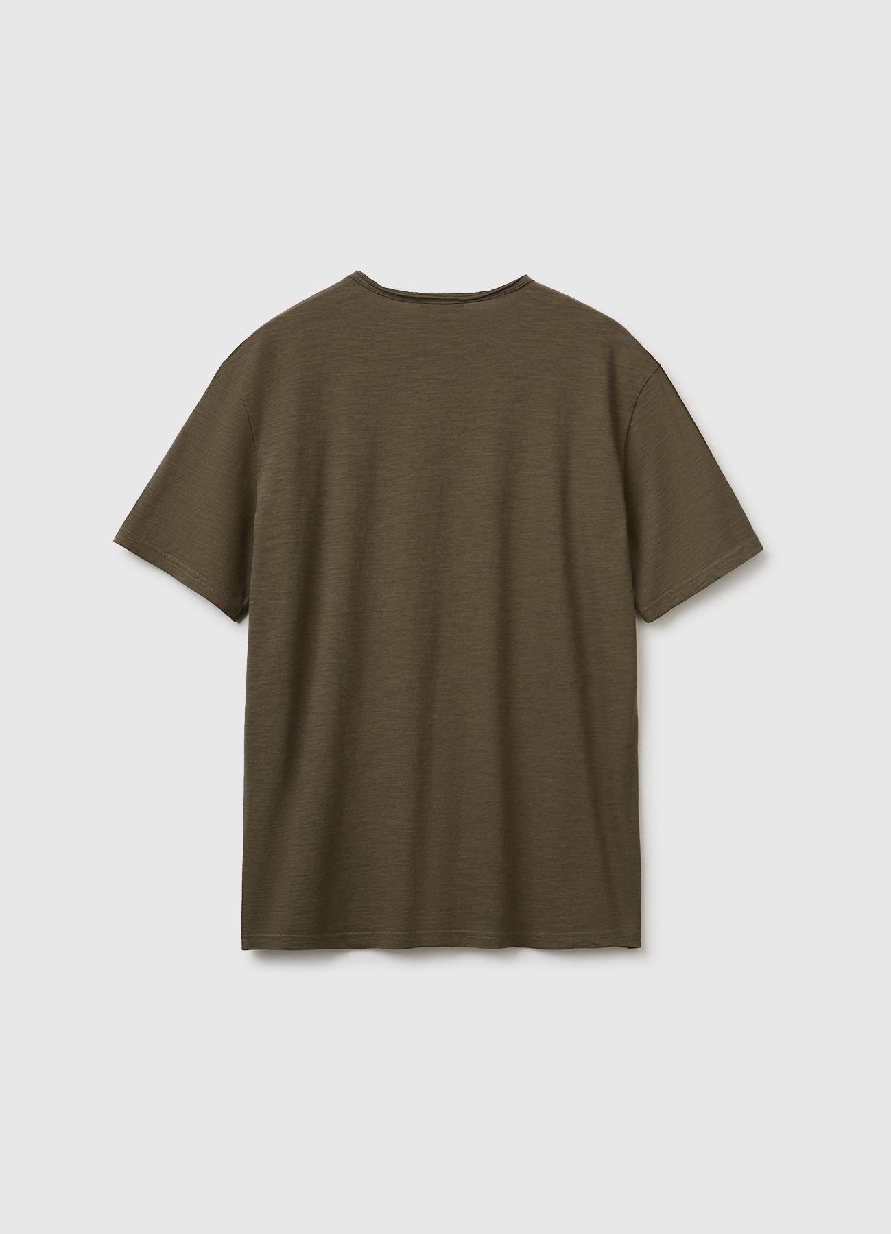 Erkek Koyu Haki  %100 Pamuk Regular Fit Bisiklet Yaka T-Shirt
