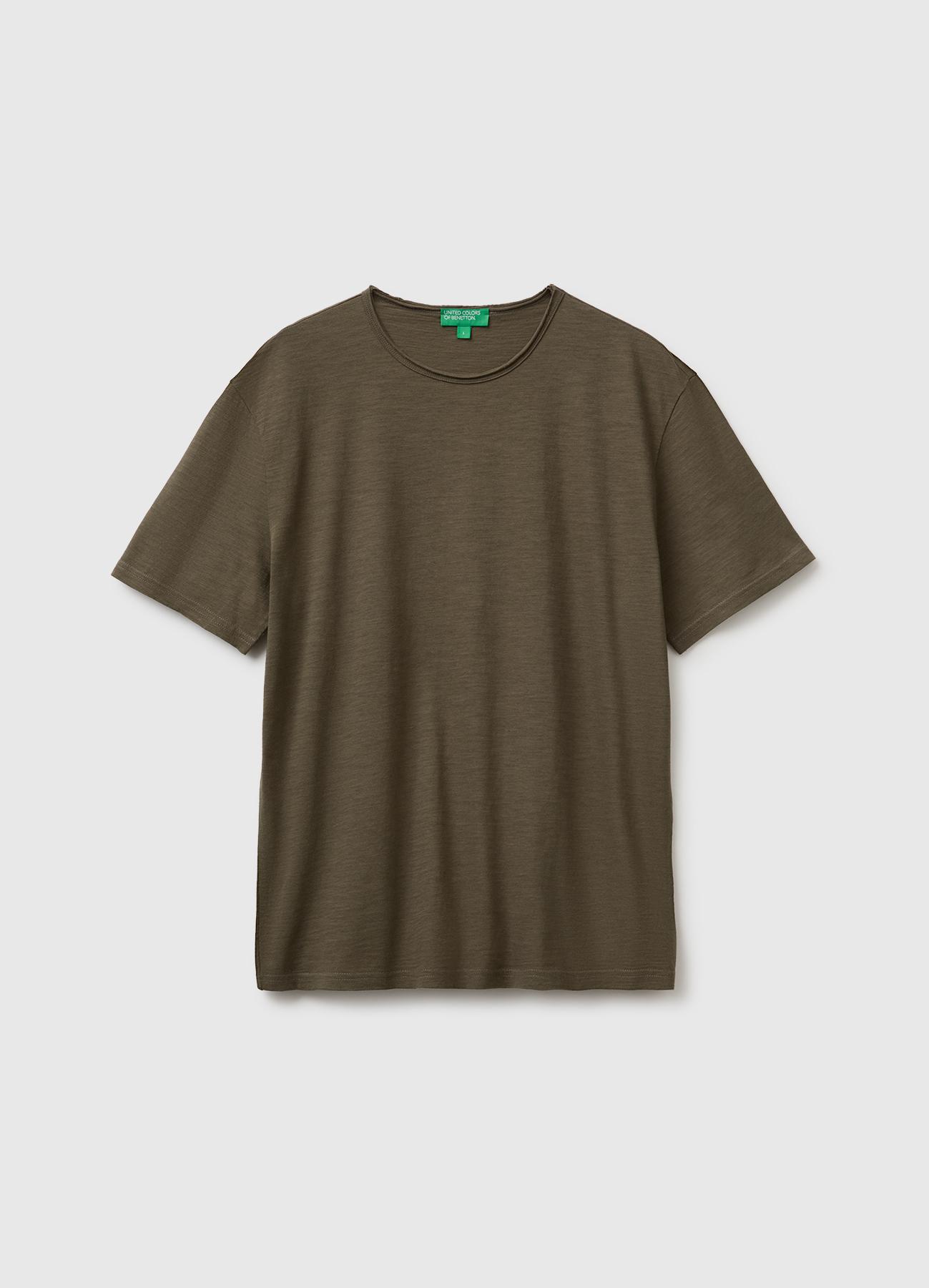 Erkek Koyu Haki  %100 Pamuk Regular Fit Bisiklet Yaka T-Shirt