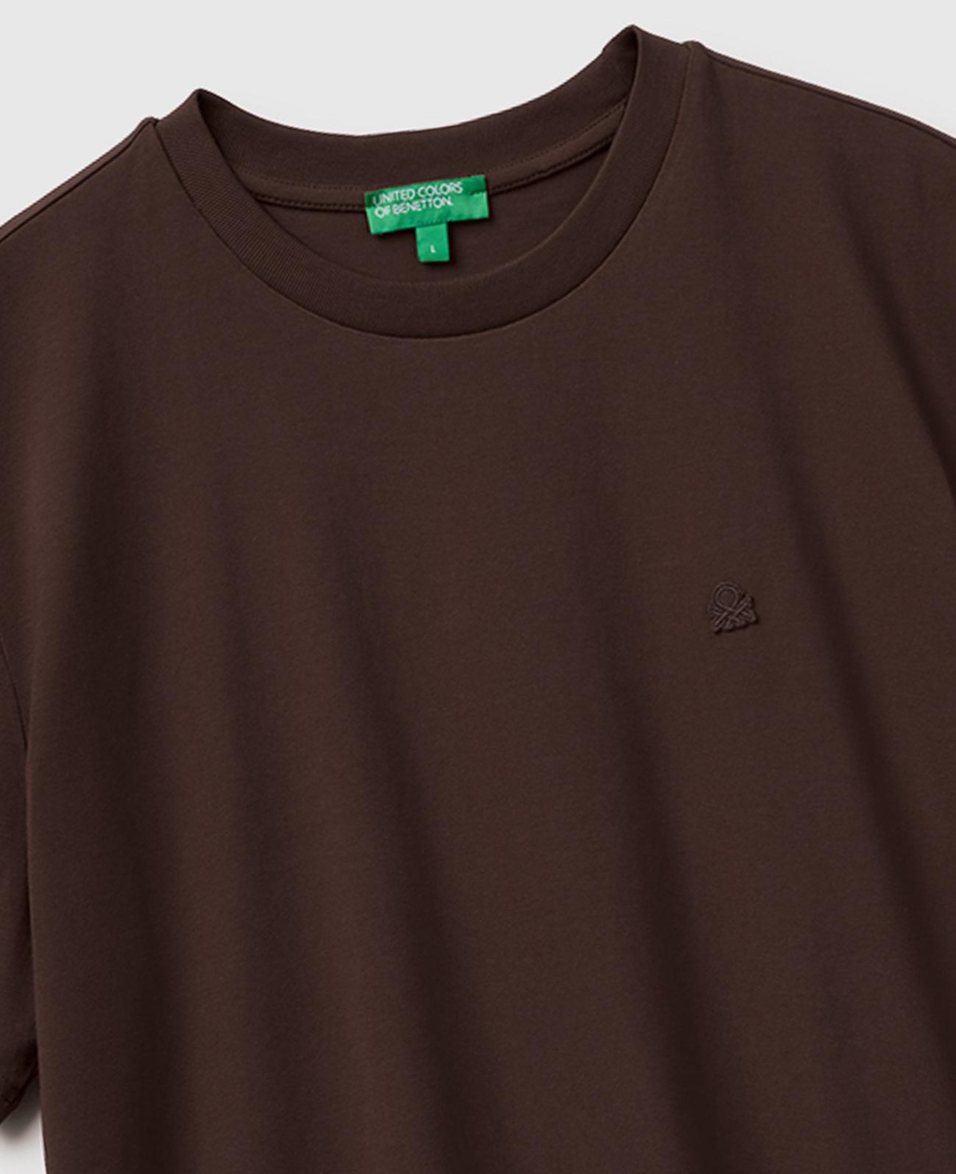 Erkek Koyu Kahverengi %100 Koton Logolu Bisiklet Yaka T-Shirt
