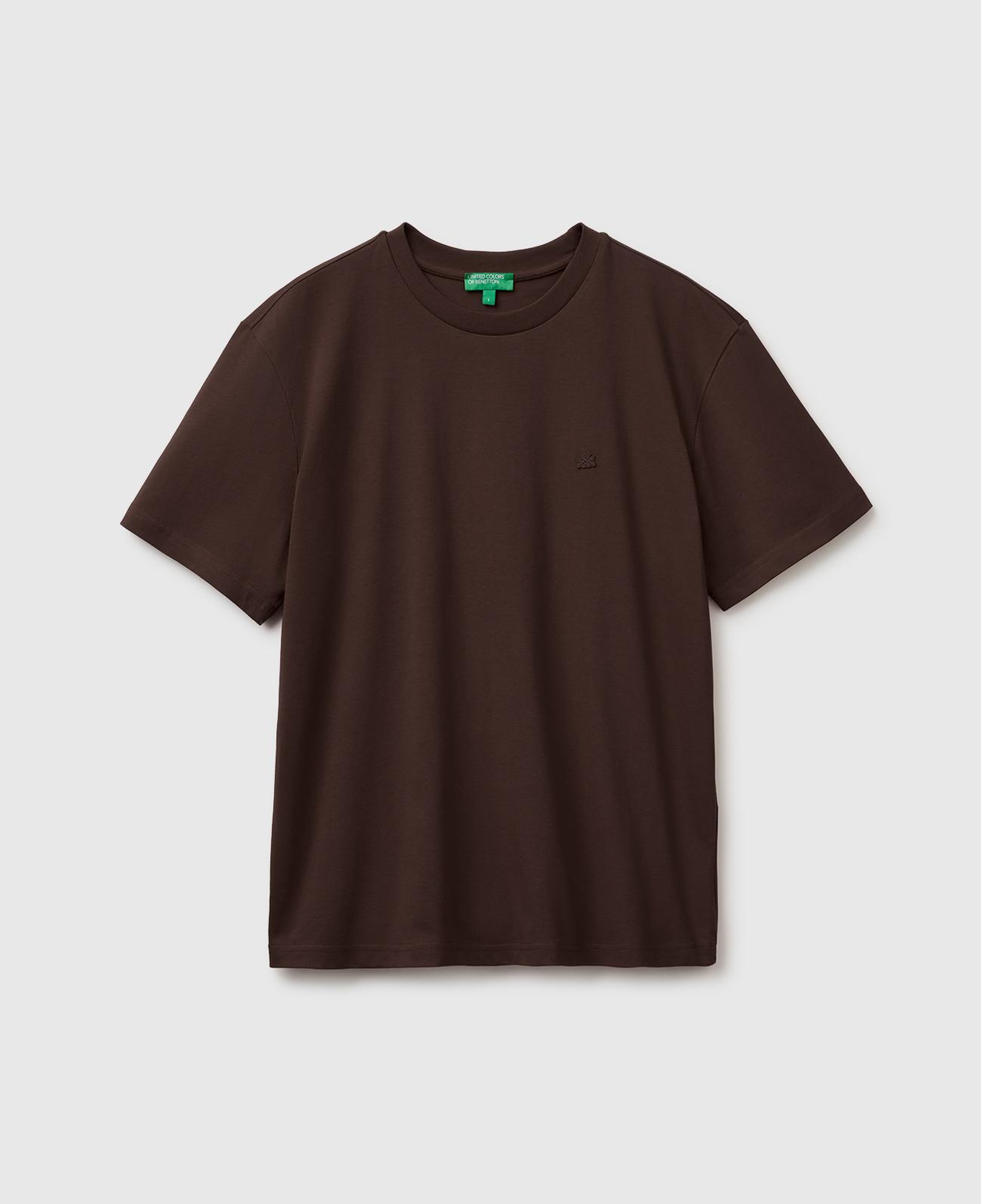 Erkek Koyu Kahverengi %100 Koton Logolu Bisiklet Yaka T-Shirt