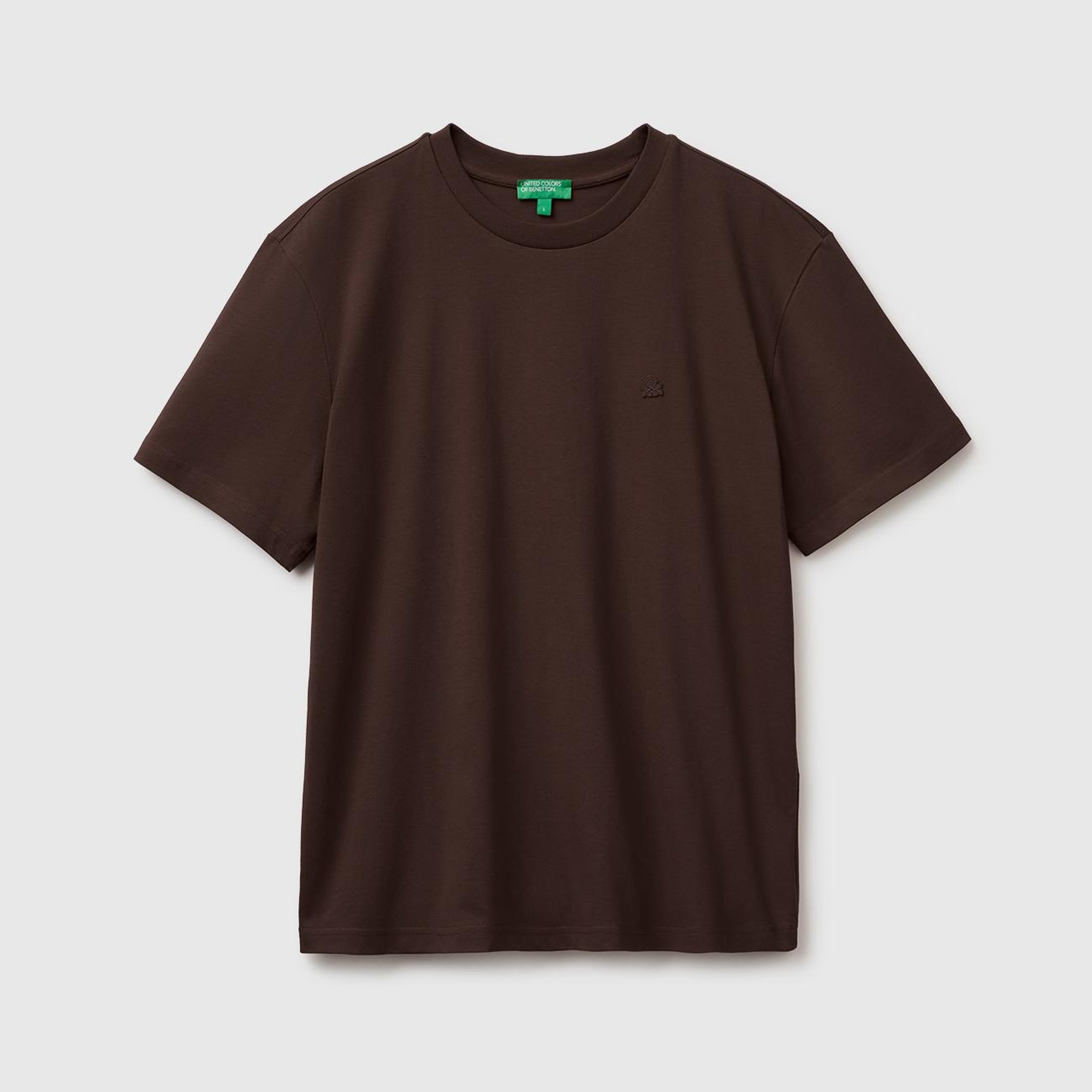 Erkek Koyu Kahverengi %100 Koton Logolu Bisiklet Yaka T-Shirt