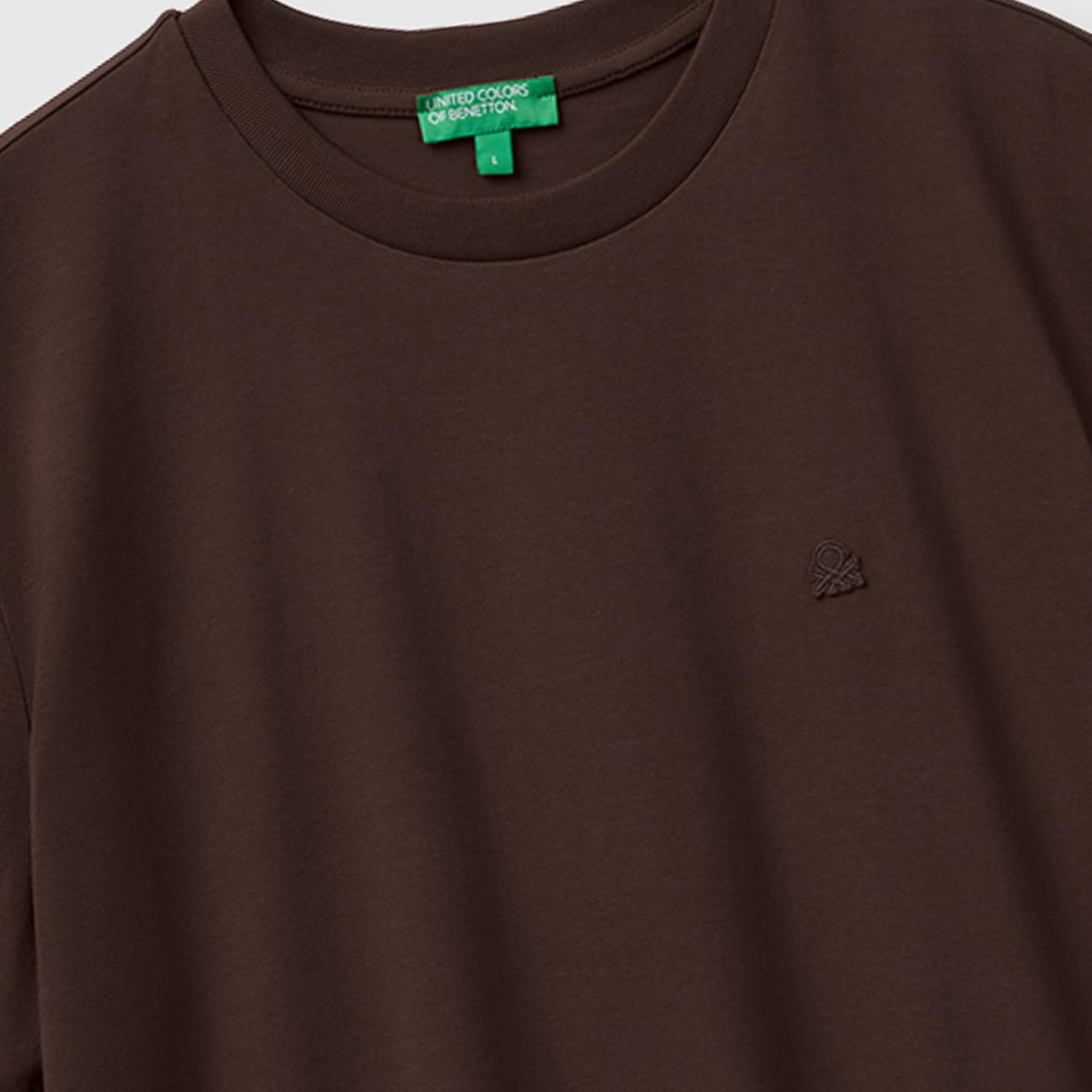 Erkek Koyu Kahverengi %100 Koton Logolu Bisiklet Yaka T-Shirt