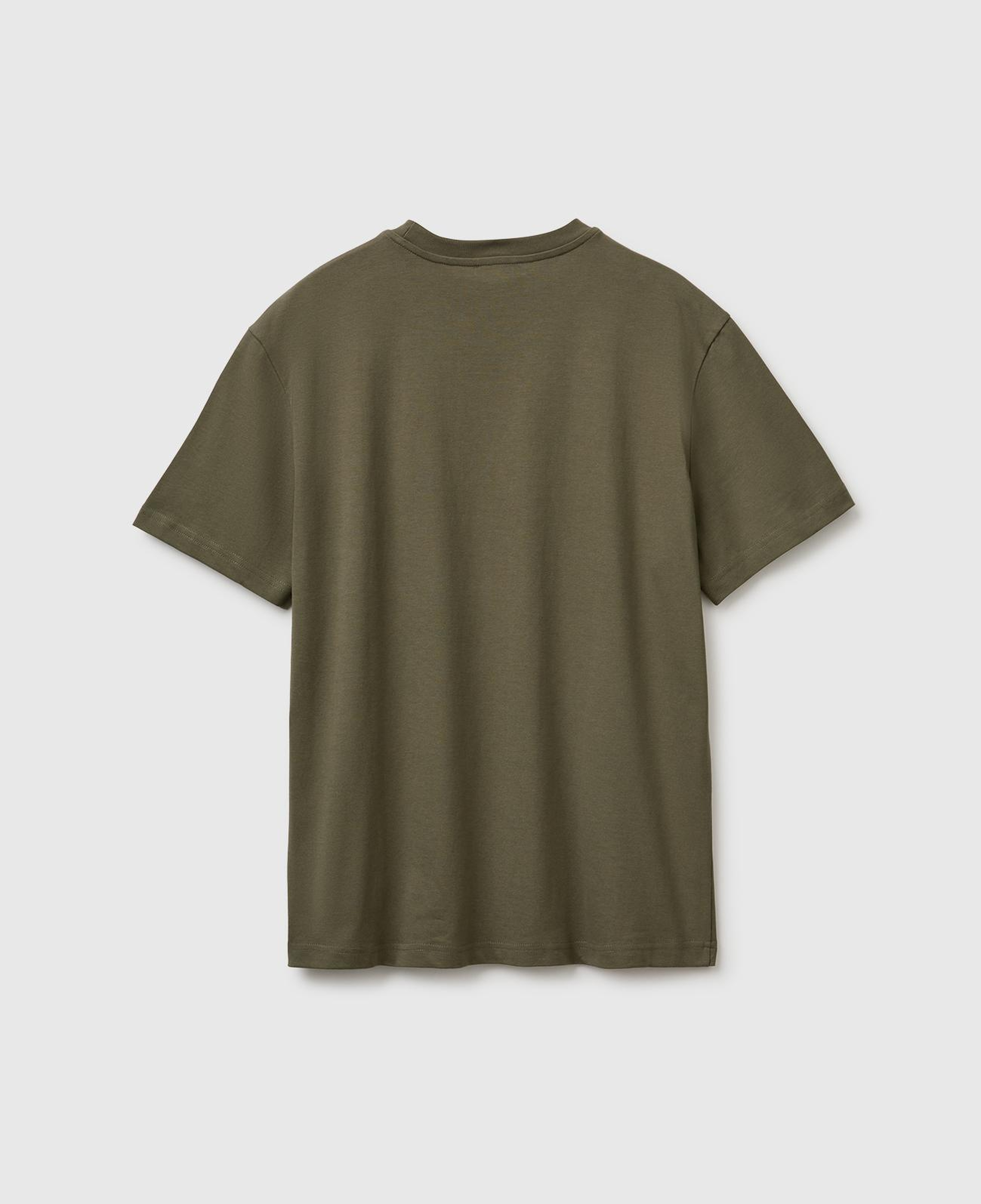 Erkek Koyu Haki %100 Koton Logolu Bisiklet Yaka T-Shirt