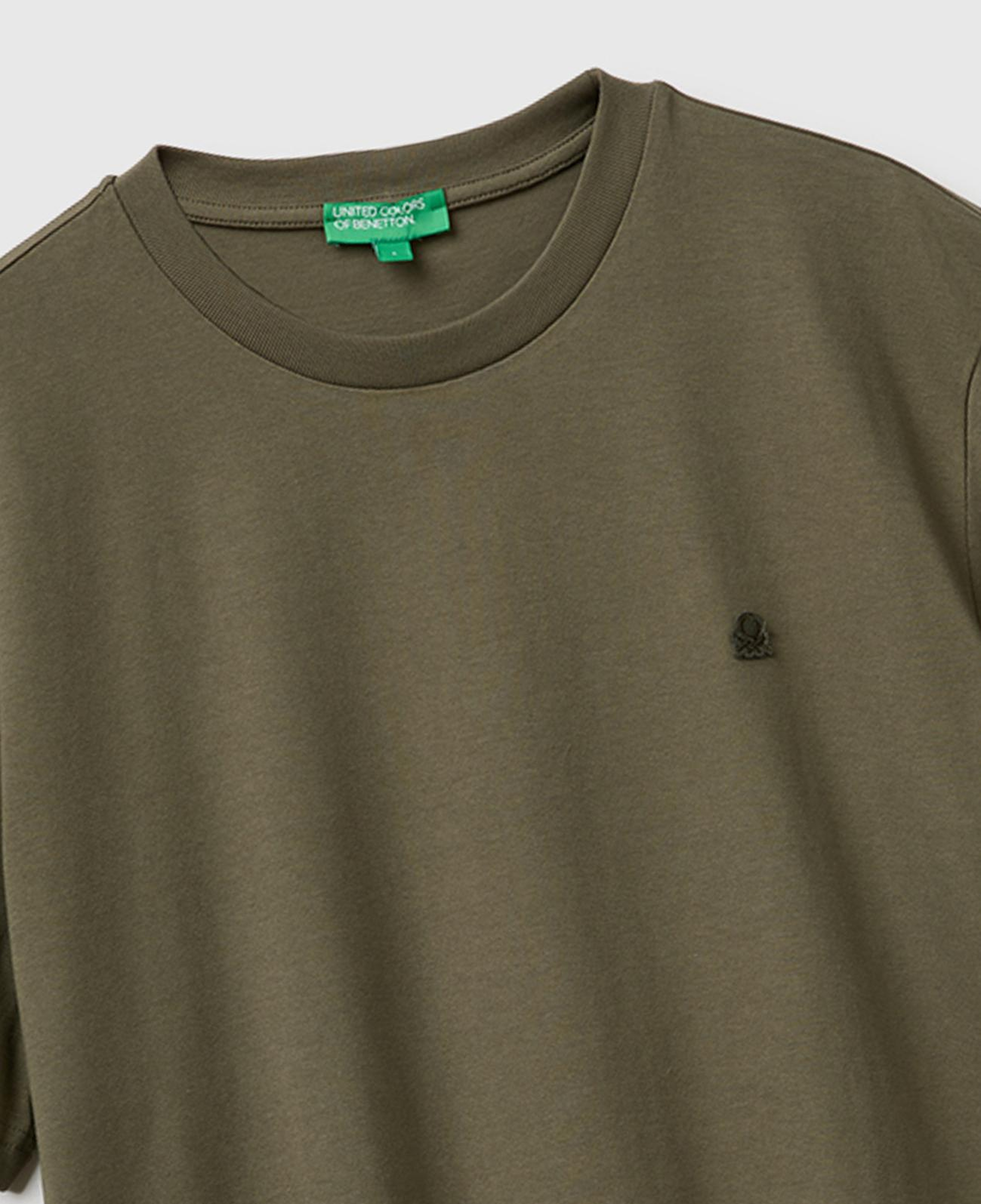 Erkek Koyu Haki %100 Koton Logolu Bisiklet Yaka T-Shirt