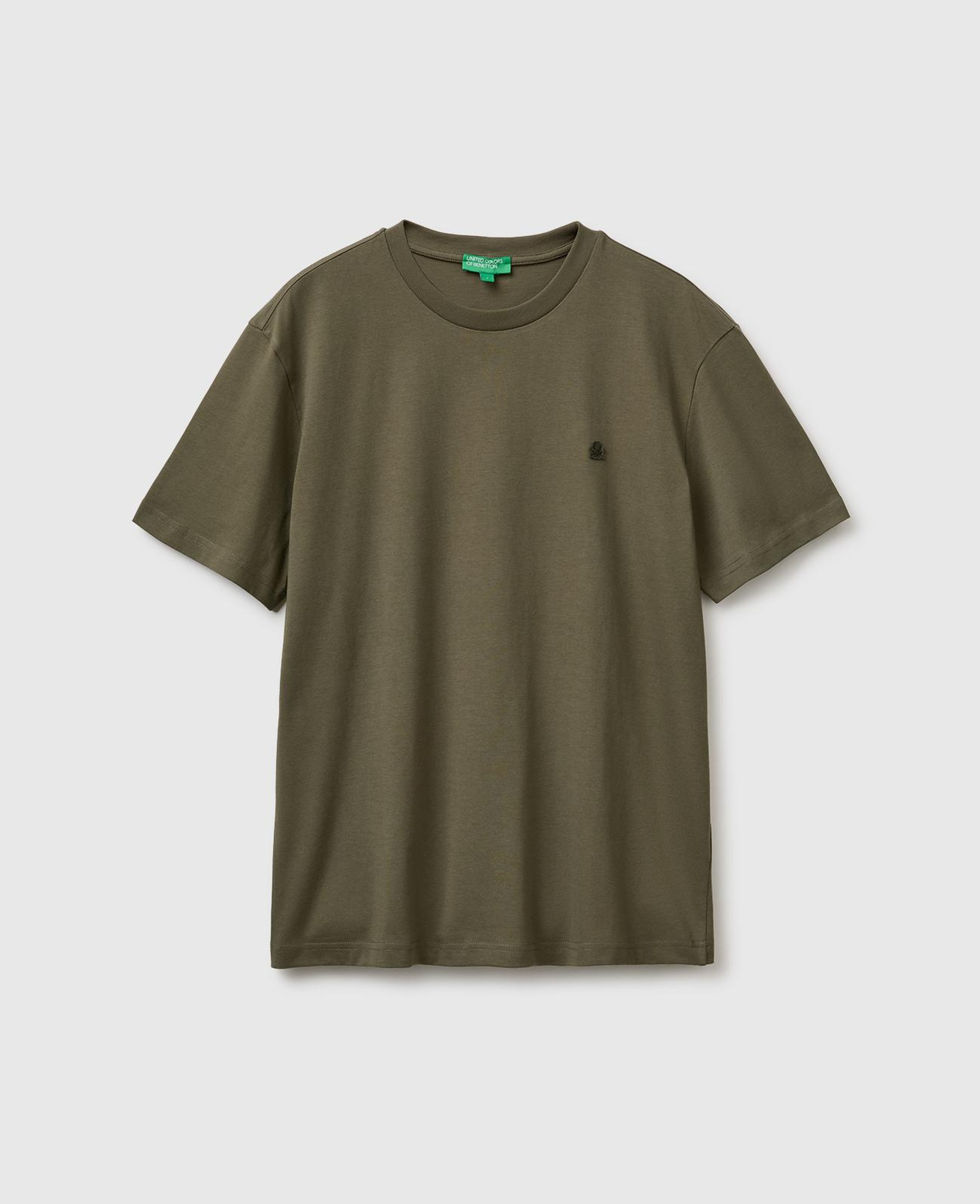 Erkek Koyu Haki %100 Koton Logolu Bisiklet Yaka T-Shirt