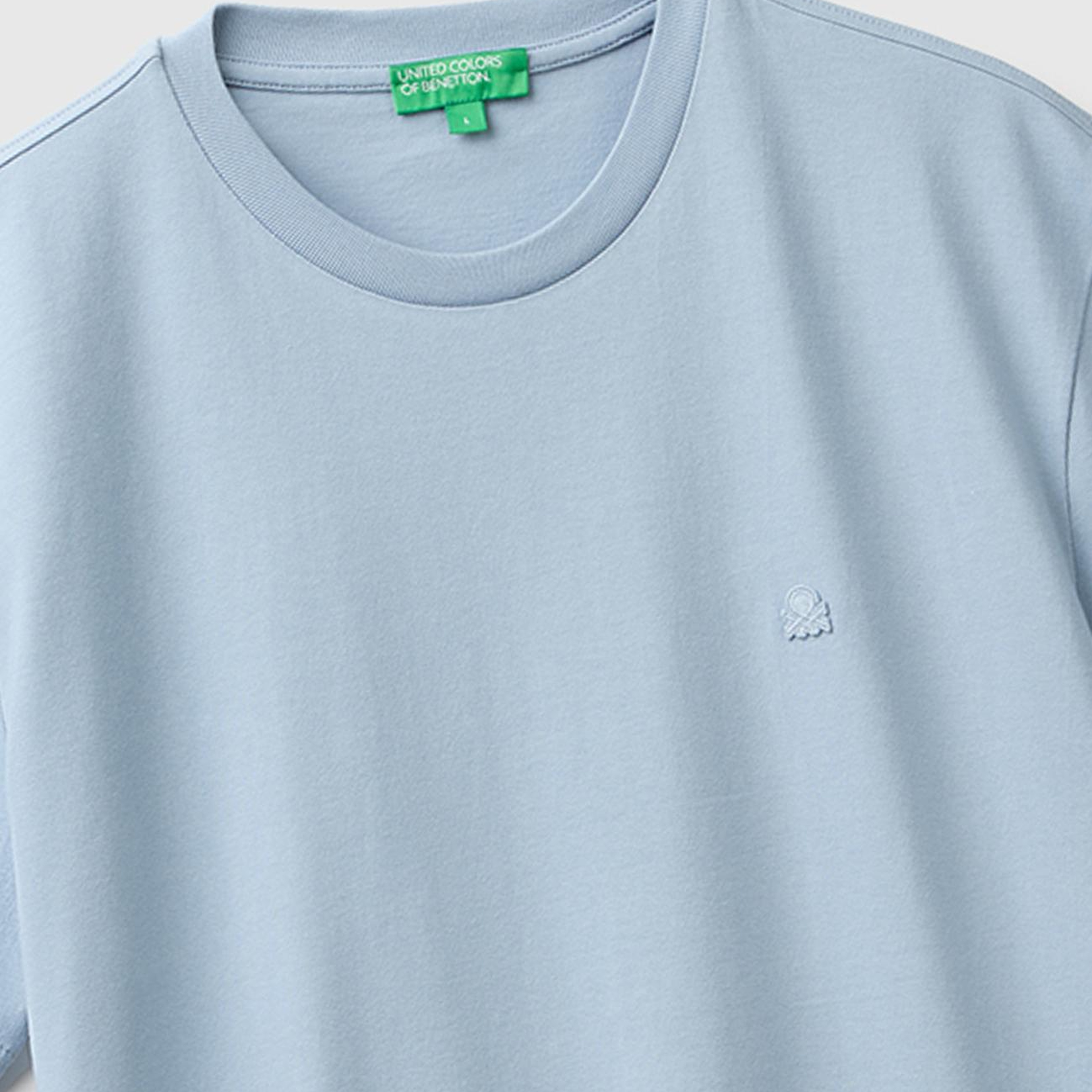 Erkek Açık Mavi %100 Koton Logolu Bisiklet Yaka T-Shirt