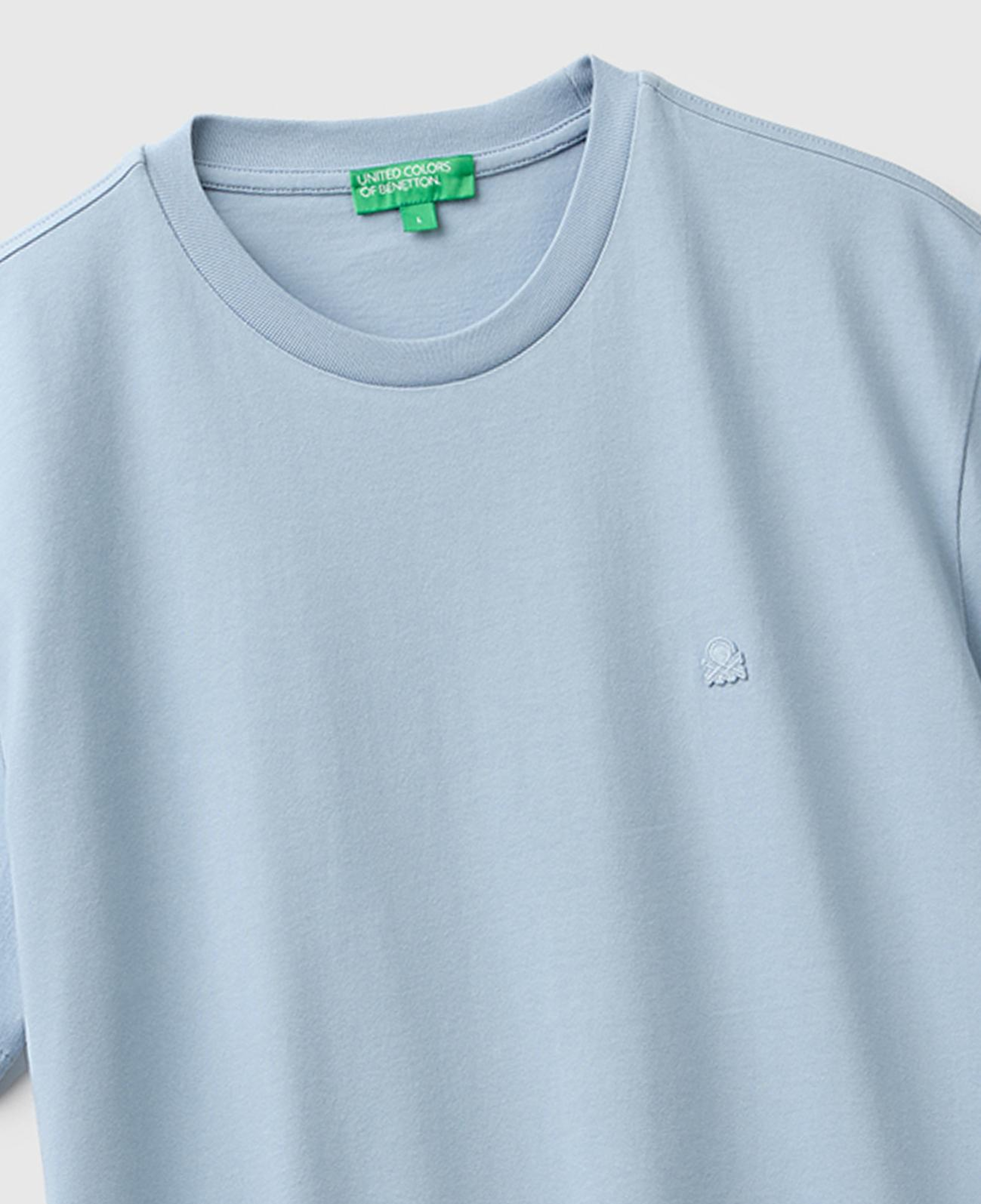 Erkek Açık Mavi %100 Koton Logolu Bisiklet Yaka T-Shirt