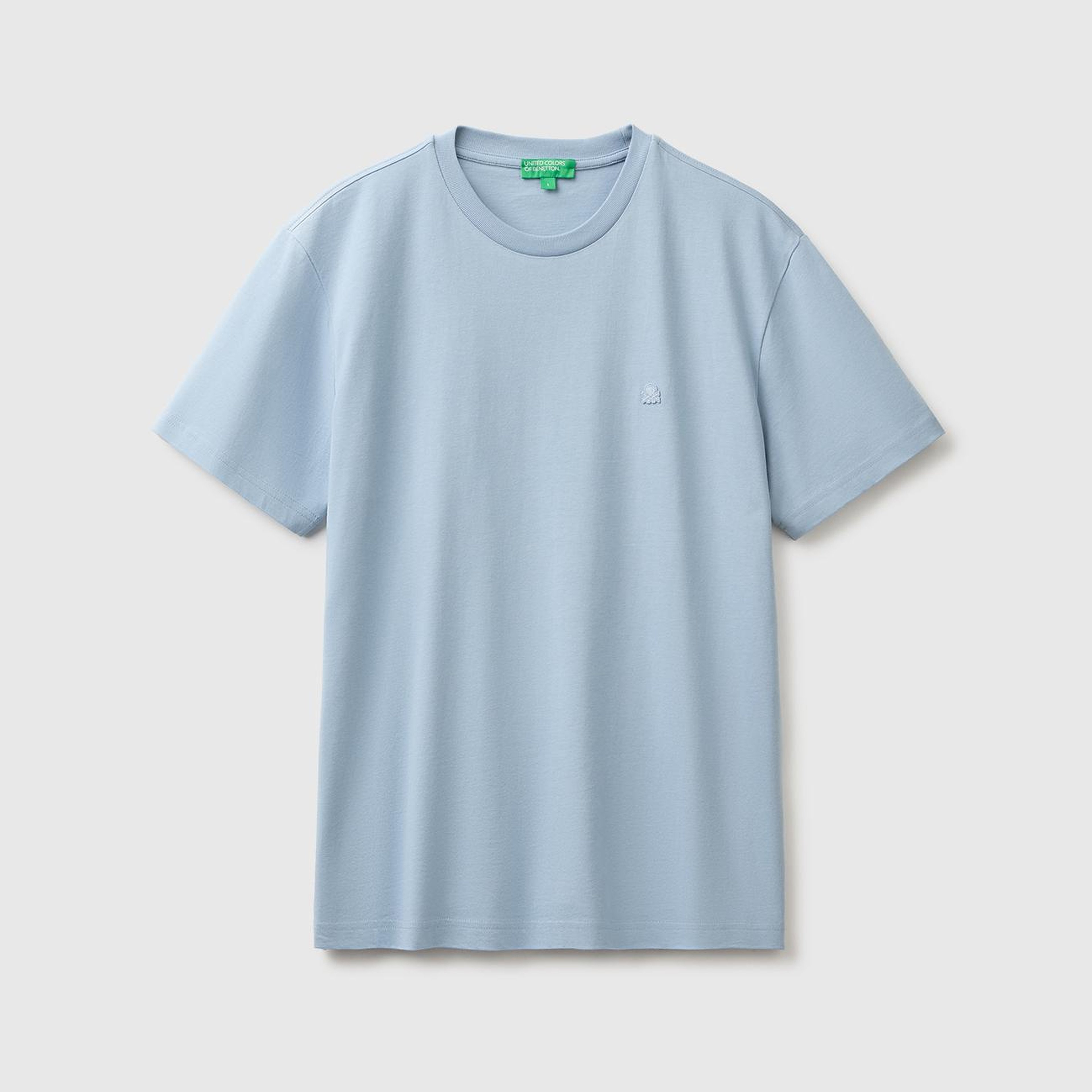 Erkek Açık Mavi %100 Koton Logolu Bisiklet Yaka T-Shirt