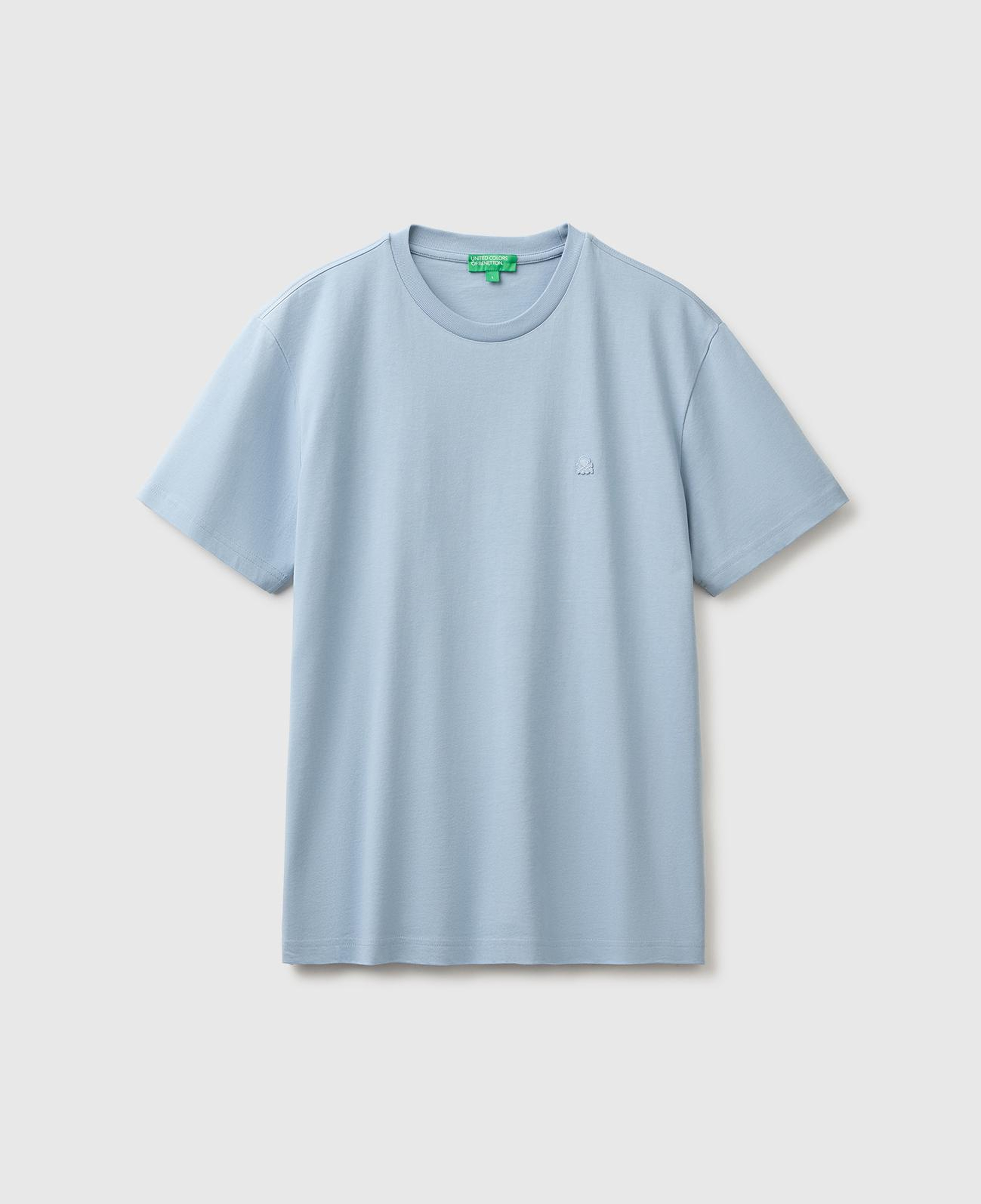Erkek Açık Mavi %100 Koton Logolu Bisiklet Yaka T-Shirt