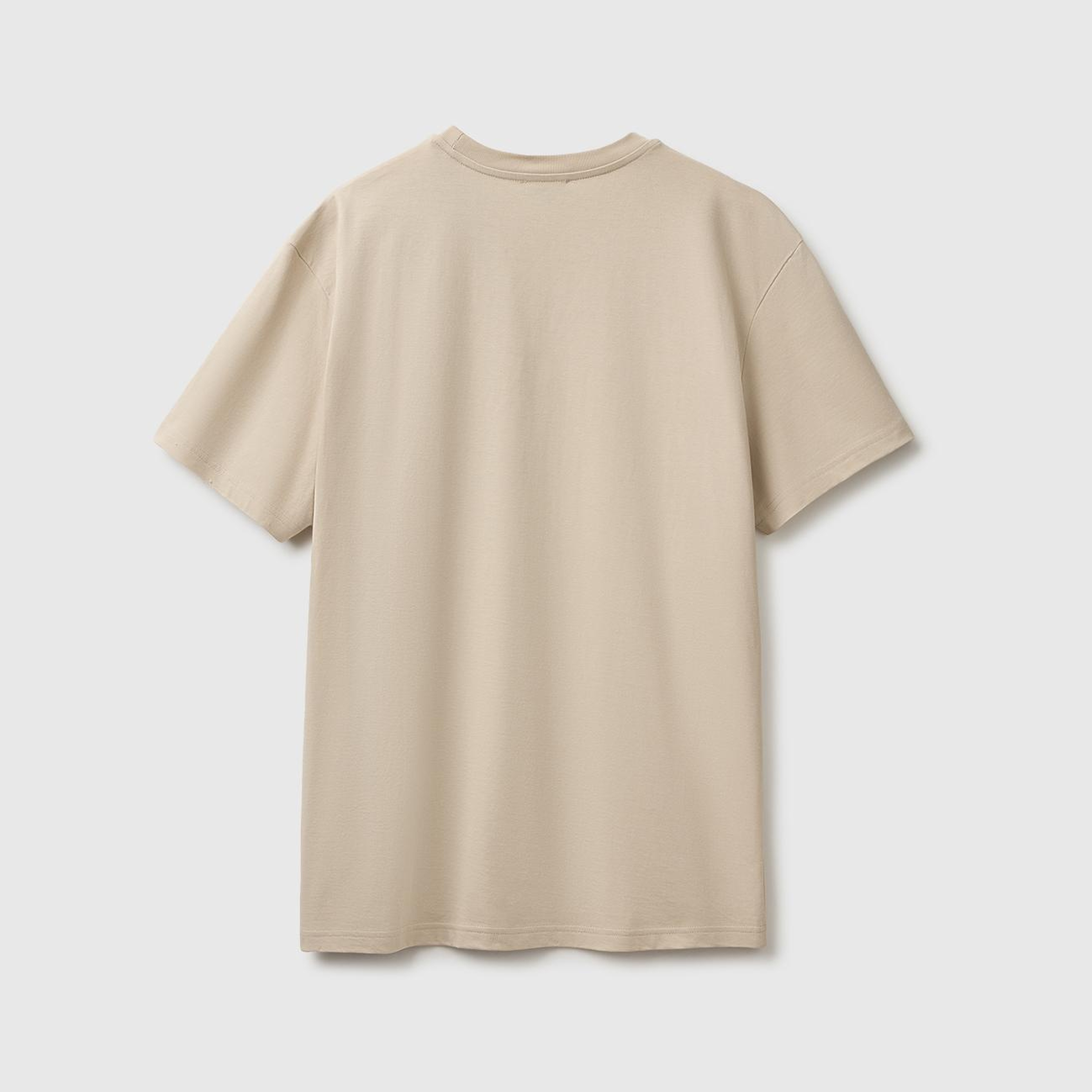 Erkek Bej %100 Koton Logolu Bisiklet Yaka T-Shirt