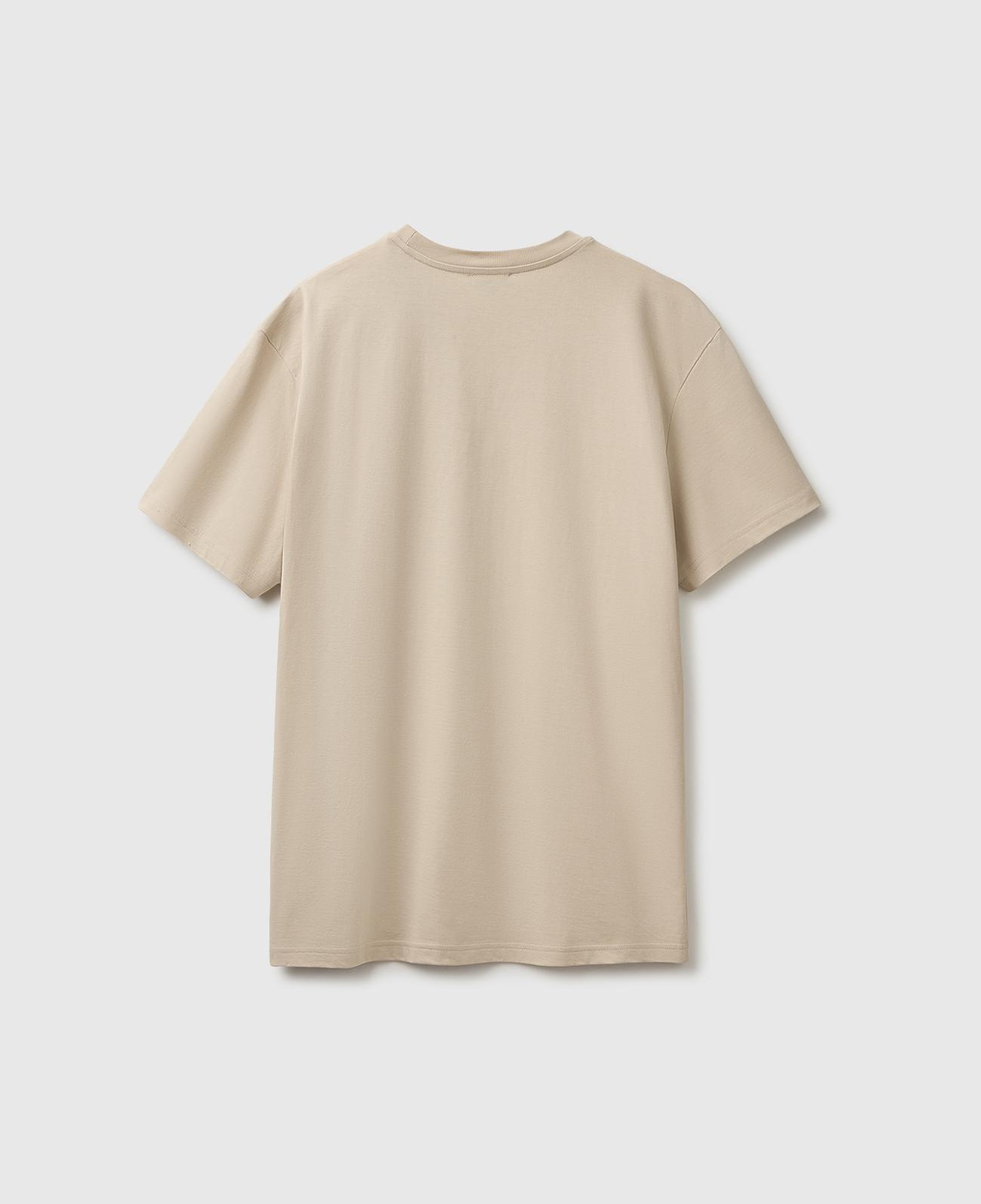 Erkek Bej %100 Koton Logolu Bisiklet Yaka T-Shirt